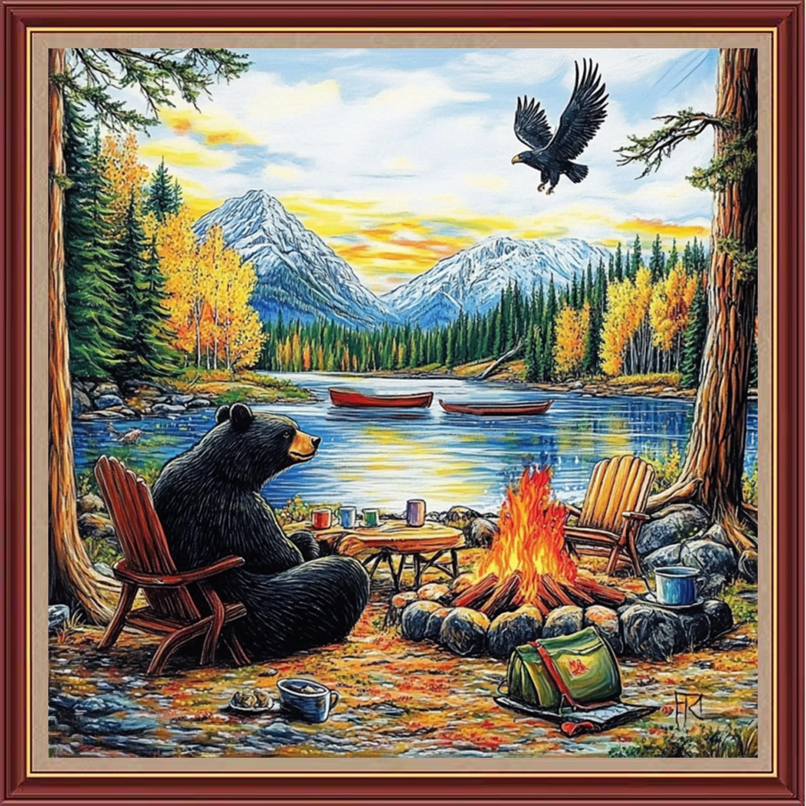 Dooxvey Cross Stitch Kits for Adults Beginners,Full Range of Cross-Stitch Stamped Kits Needlepoint Kits for Beginners Embroidery Kits 11CT Cross Stitch Patterns-Lakeside Bear Scenery 18x18 inch