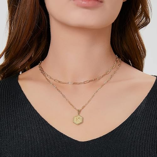 Miniatura 2 de Gold Layered Necklaces for Women,14K Gold Plated Paperclip Chain Necklace Personalized Letter Pendant Initial Necklaces Gold Jewelry