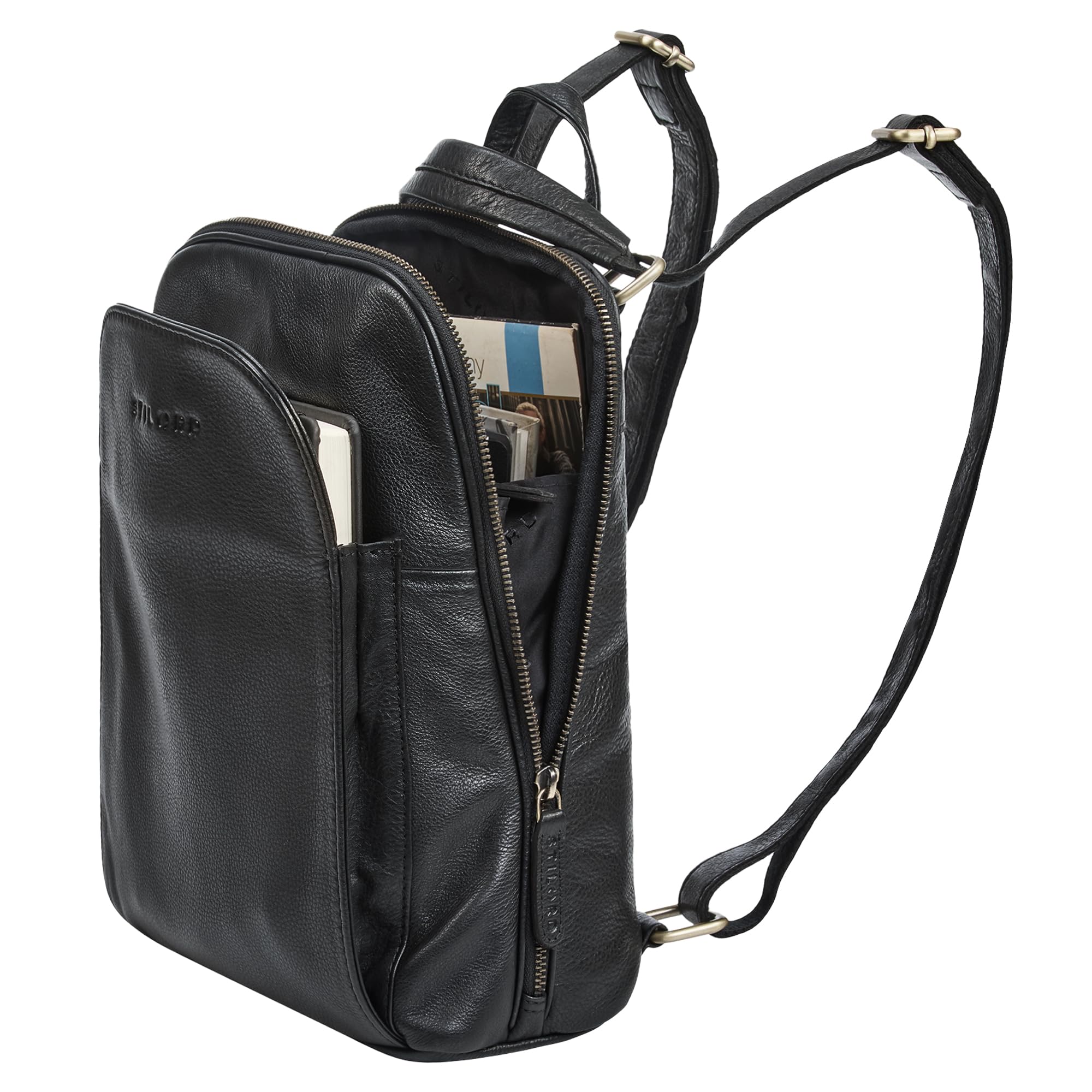 STILORD Ophelia 2-en-1 Bolso Mochila Mujer Piel Autentica - Mochila Piel Pequeña Bolso Bandolera Cuero - Bolso de Mano - Mochila Antirrobo Impermeable 10,9 Pulgadas Color:Negro