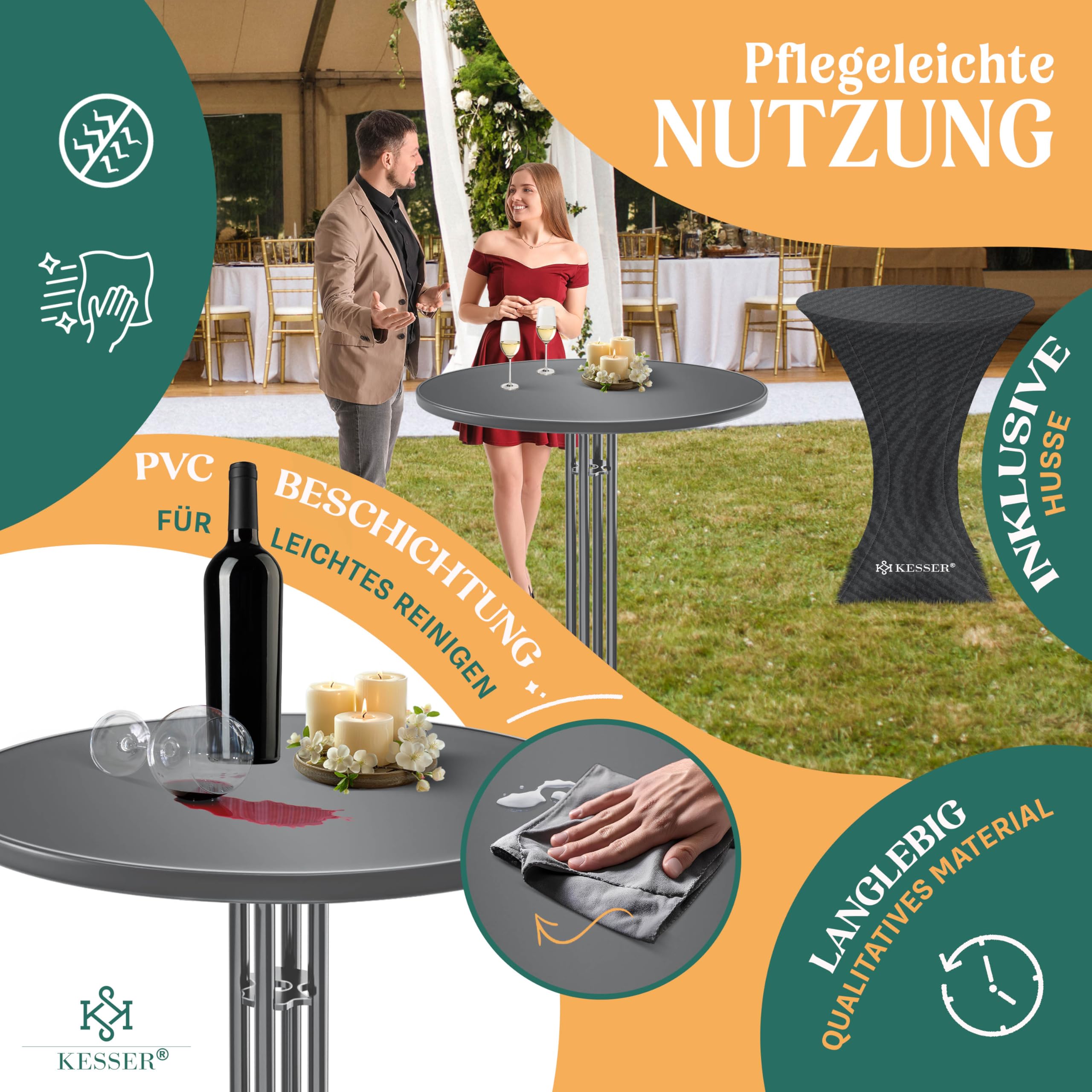 KESSER® Stehtisch klappbar Ø70cm rund, Gastro Bistrotisch Hochtisch Cocktail Stehtisch + Husse, Klapptisch Partytisch für Garten/Balkon/Events/Gastronomie, wetterfest, In- & Outdoor, Anthrazit