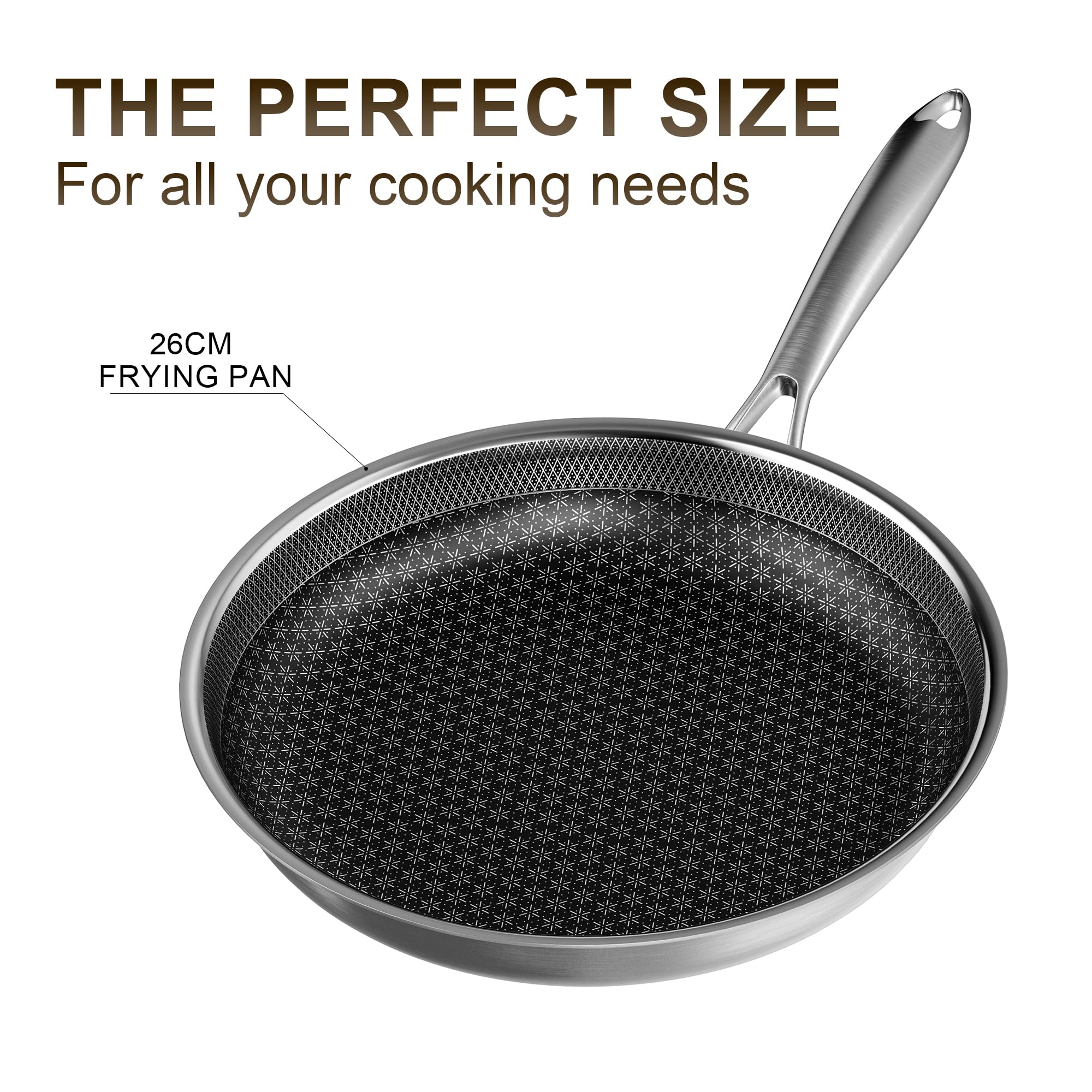 RIOVARM 26 cm Stainless Steel Frying Pan Induction Non-Stick Wok Pan with Stainless Steel Handle Frying & Universal Pans for All Hobs Dishwasher Safe Oven Safe Omelette Pan Three-Layer Structure — Amazon image 2