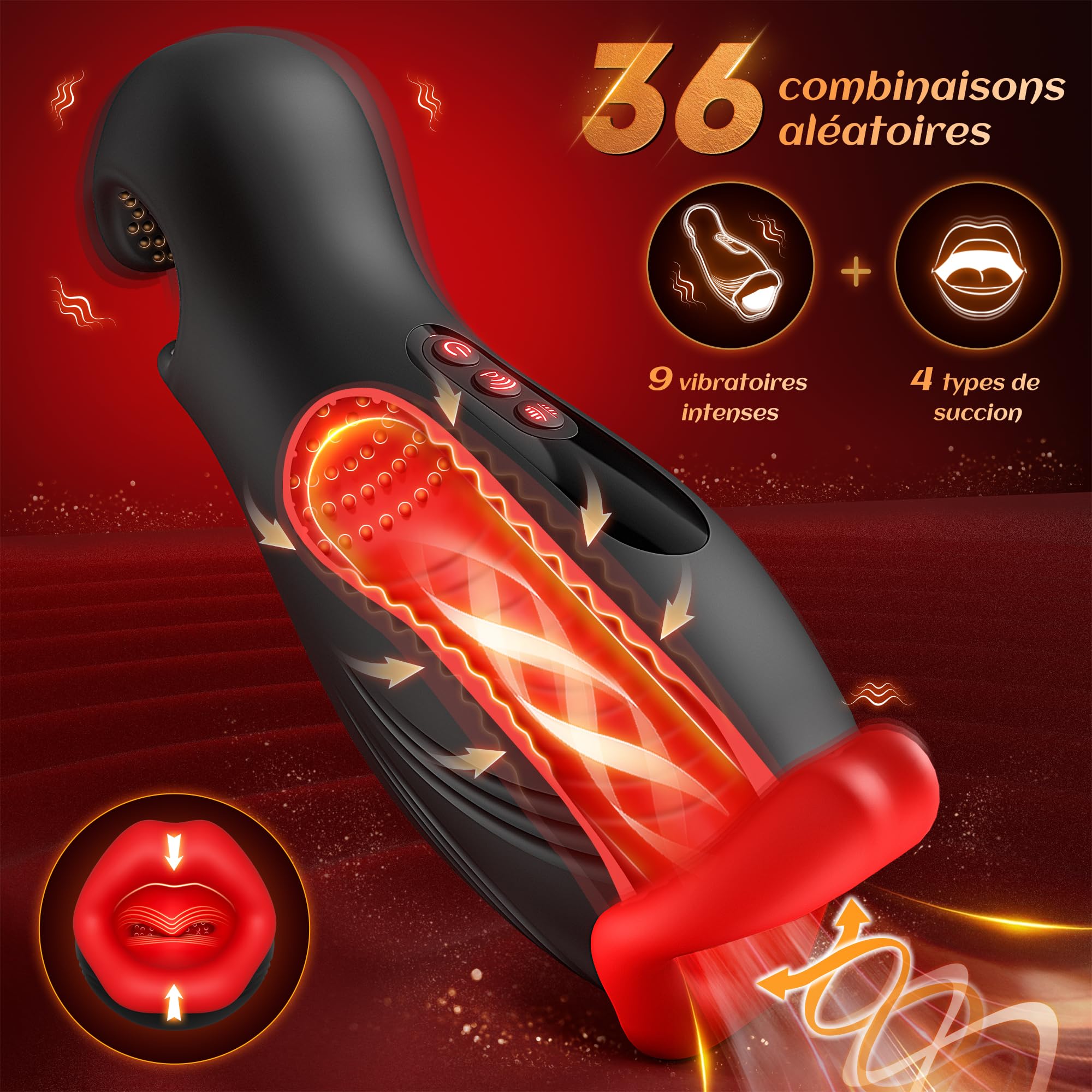 VIJISA Masturbateurs Masculins Stimulateur par Perles aux Deux Extrémités, Masturbeuse Homme 4 Ondes d'Aspiration Masturbateur IA, Sextoyse Homme Sex 9 Vibrationex Stoyspour pour Homme App Control