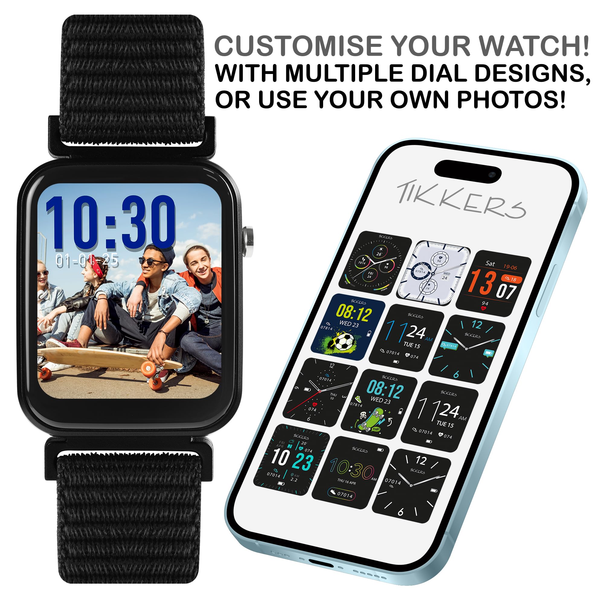 Tikkers Smart Series 13 - Czarny pasek z tkaniny Easy Release Smart Watch i zestaw słuchawkowy TKS13-0033-SET