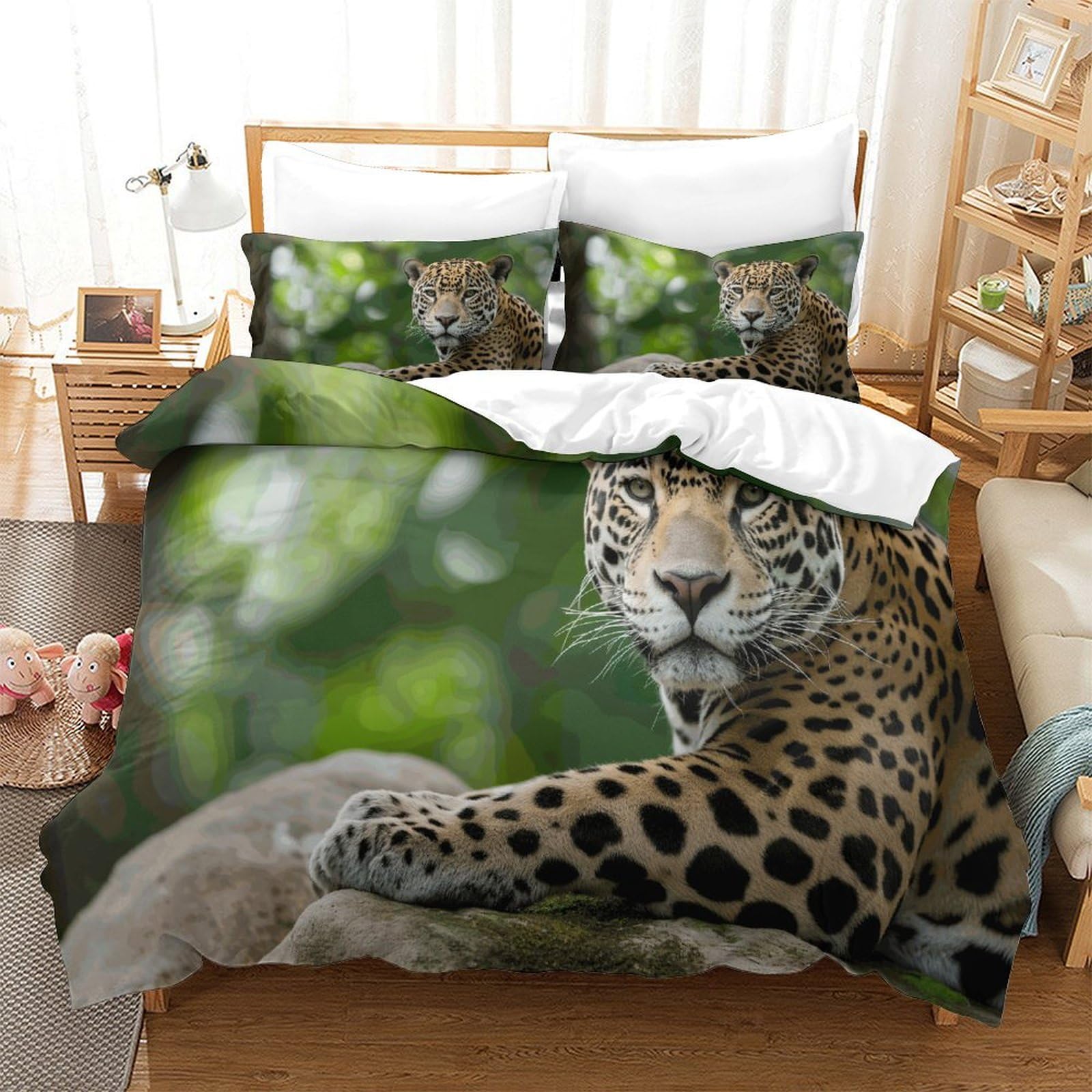 P1s9u7w5y Jaguar Wild Forest 3D Printed Duvet Cover Set 3Pcs Microfiber Jungle Animal Bedding Set King（220X240cm）