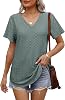 Camiseta de mujer OFEEFAN de cuello V, manga corta, casual, holgada, con dobladillo curvo 3