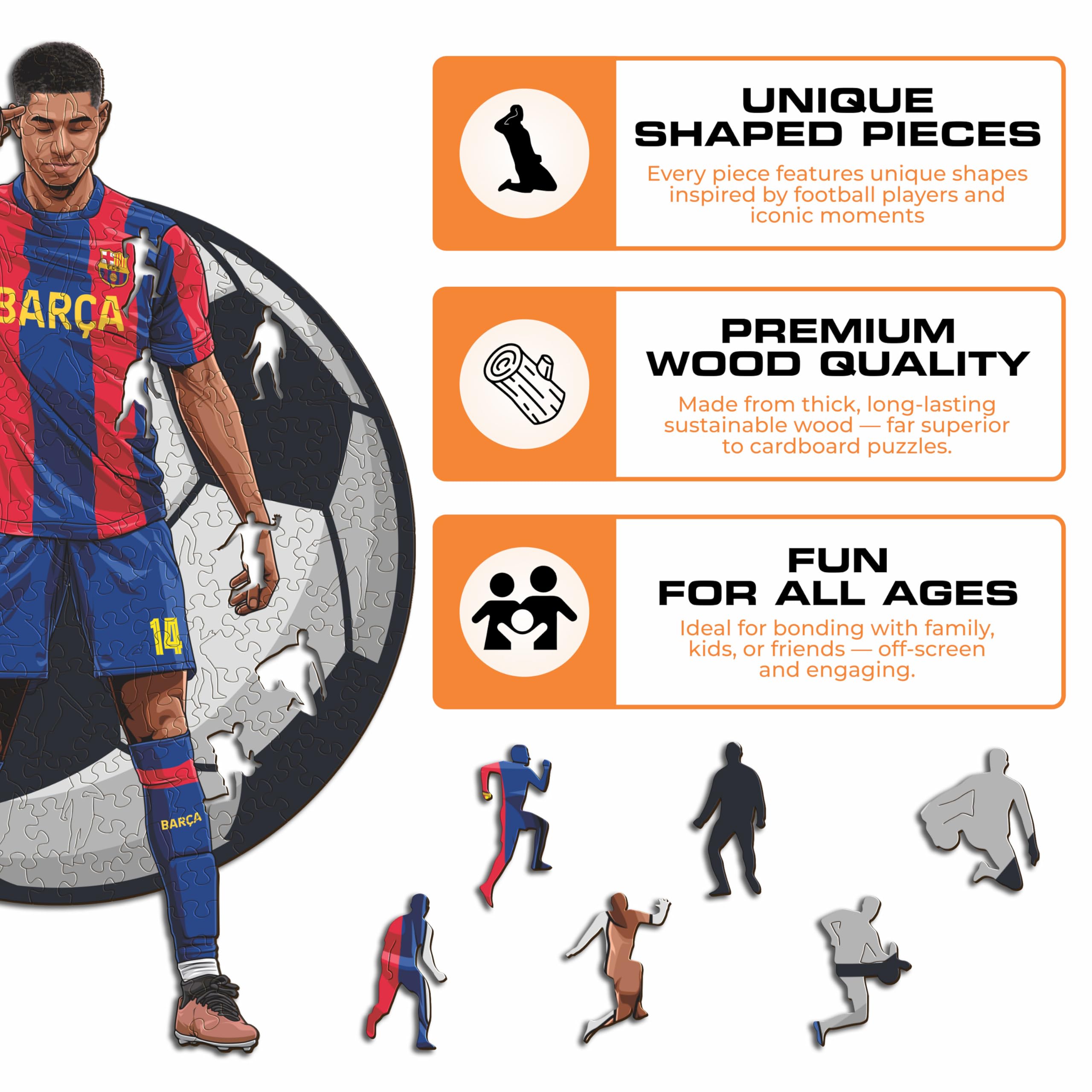 Iconic Puzzles -Oficjalnie licencjonowane 100% zrównoważone drewniane puzzle, L, 500 sztuk, Marcus Rashford