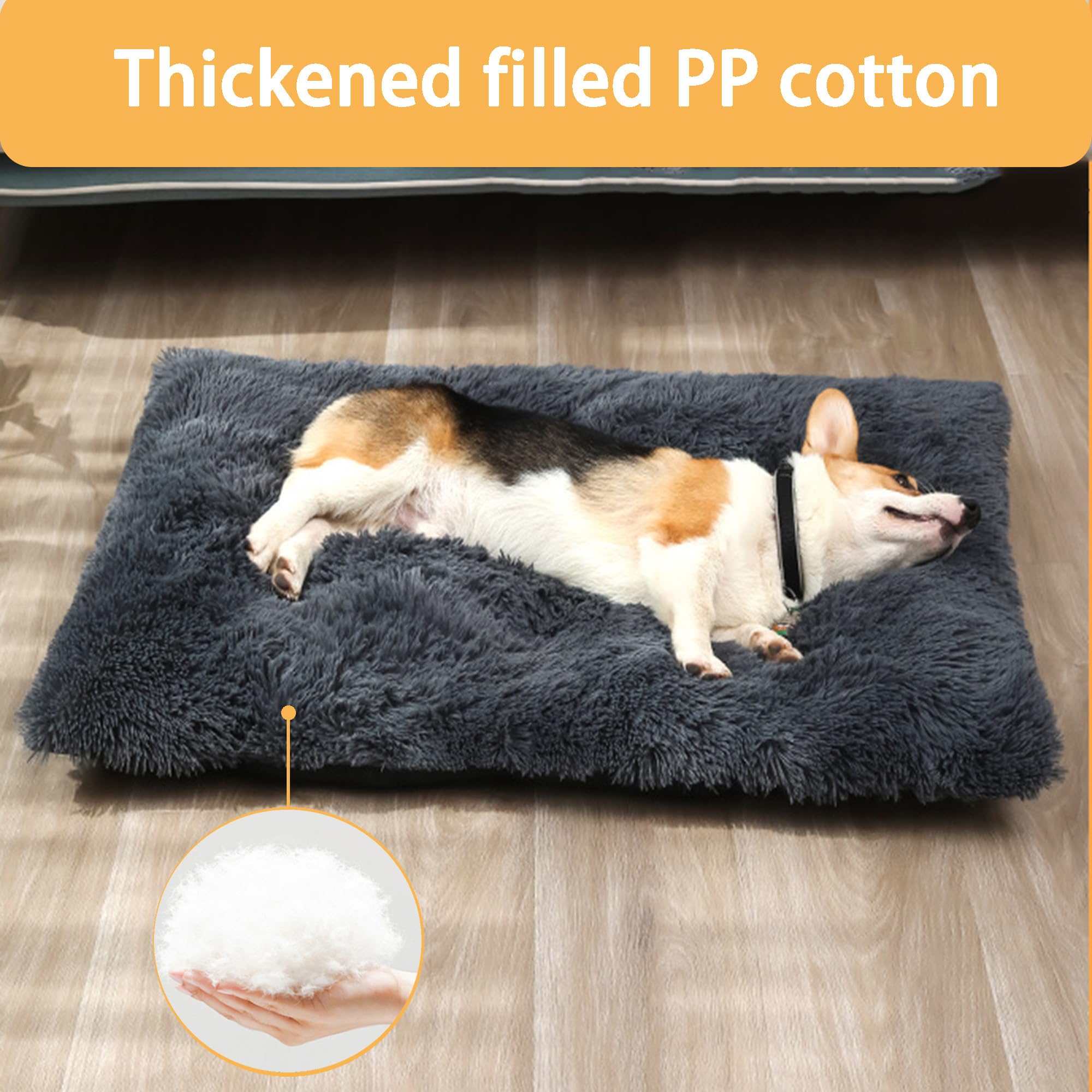 Tapis de cage en peluche pour chien et animal domestique avec fond antidérapant - Chaud avec housse amovible (100 x 70 x 10 cm, kaki)