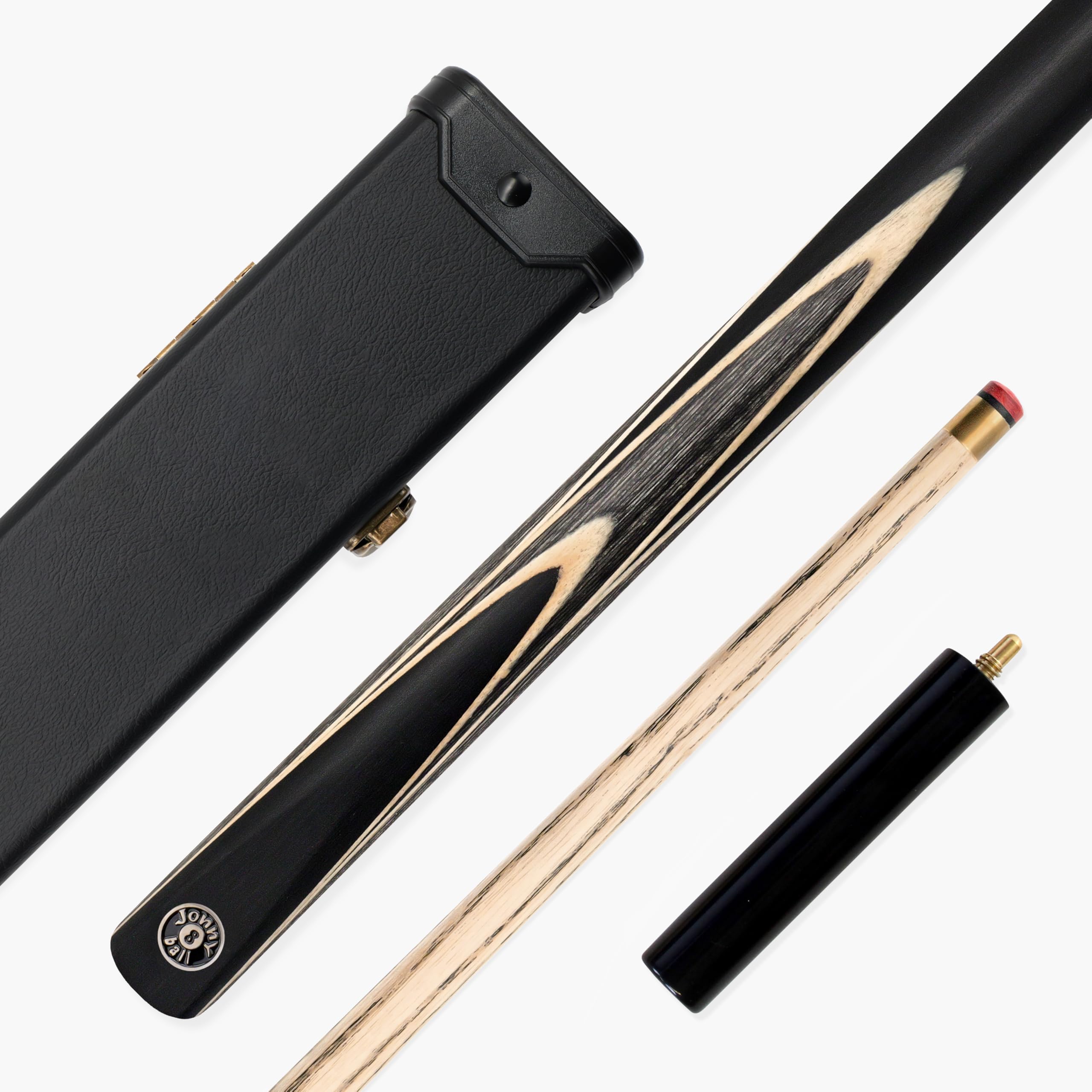 Jonny 8 Ball SNIPER 57 Inch ¾ Jointed English Pool Cue and Case Set 8mm Pro Leather Tip with Black Hard Plastic Ends Case and 6 Inch Mini Butt Extension (Grey)