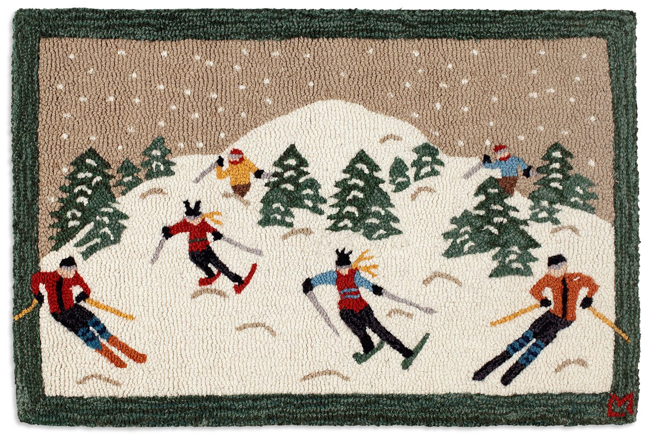 Chandler 4 Corners Artist-Designed Ski Hand-Hooked Wool Accent Rug (24 in x 36 in) Winter Rug for Entryways, Hallways, Living Rooms - Easy Care & Low