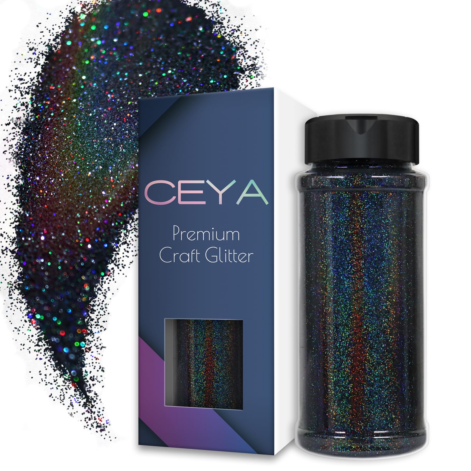Ceya 3.5oz/ 100g Holographic Ultra Fine Glitter Powder Laser Black Glitter 1/128” 0.008” 0.2mm for Slime Epoxy Resin Craft Tumbler Jewelry Nail Art Festival Makeup Scrapbook Painting Wedding Cards
