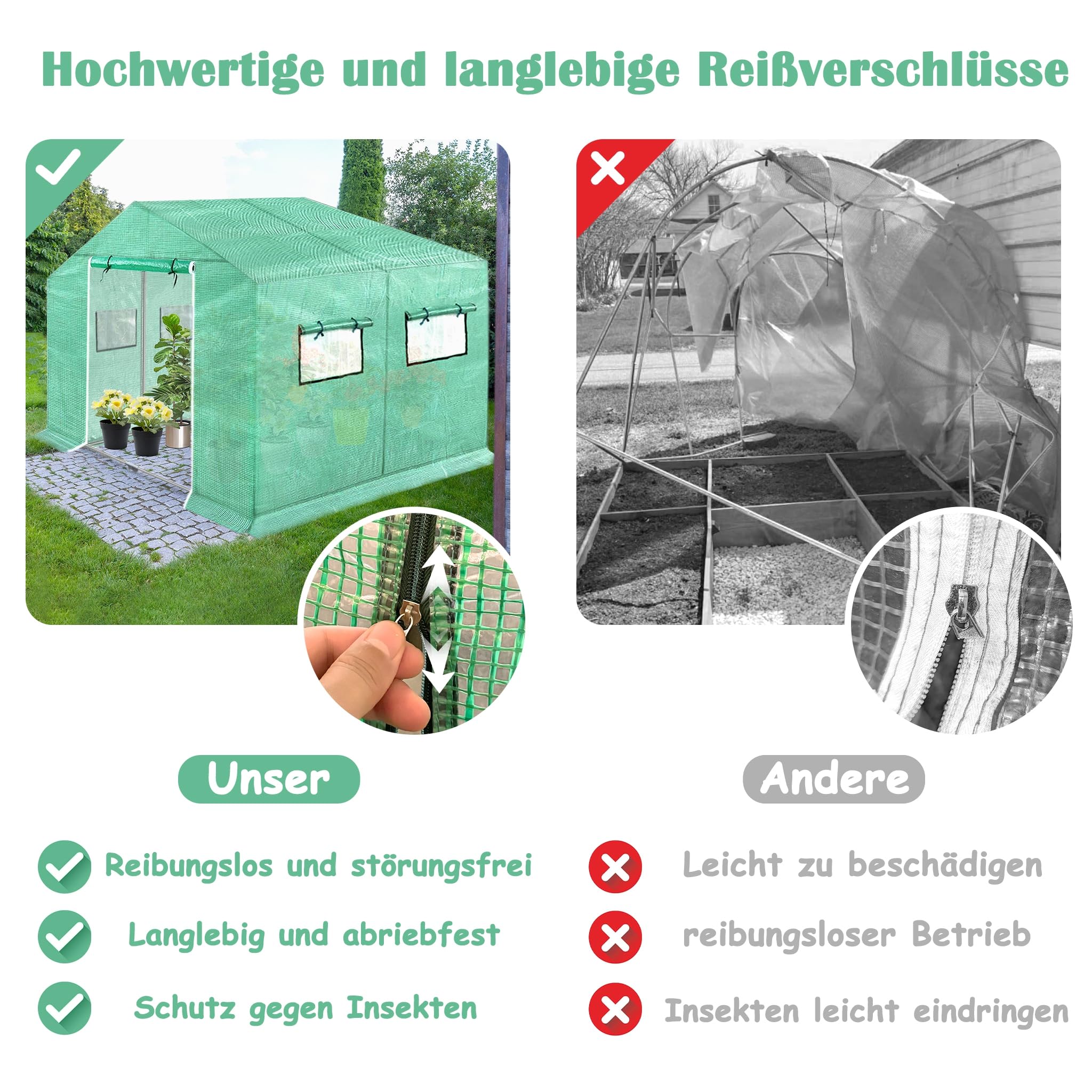 NAIZY Greenhouse szklarnia 4,5 x 2 x 2 m, 9㎡, szklarnia foliowa HDPE + LDPE + ocynkowana rura, z oknem, szklarnia na pomidory, odporna na działanie promieni UV, namiot foliowy do ogrodu, na rośliny, zielona