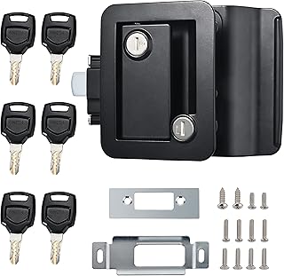 Naissian RV Camper Door Lock Latch Deadbolt Lock Entry Side Door Lock with Handle for Travel Trailer 5th Wheel Universal Security RV Compartment Side Door Latch, Black, Pack of 1 Lock+ 6 Keys Alike