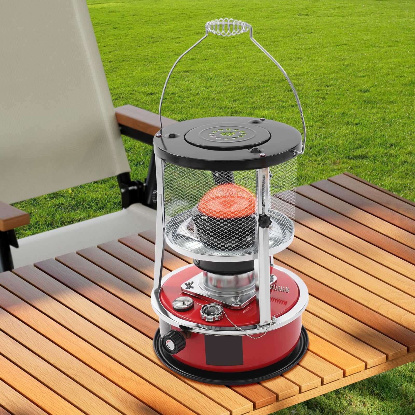 Petroleumheizer 8000 BTU, Tragbarer Heizstrahler mit 1.37 Gal Tank für Bis Zu 18H, Petroleumheizung für Garage, Camping & Außenbereich, Elektrizitäts-Unabhängig mit Transportgriff & Netzabdeckung