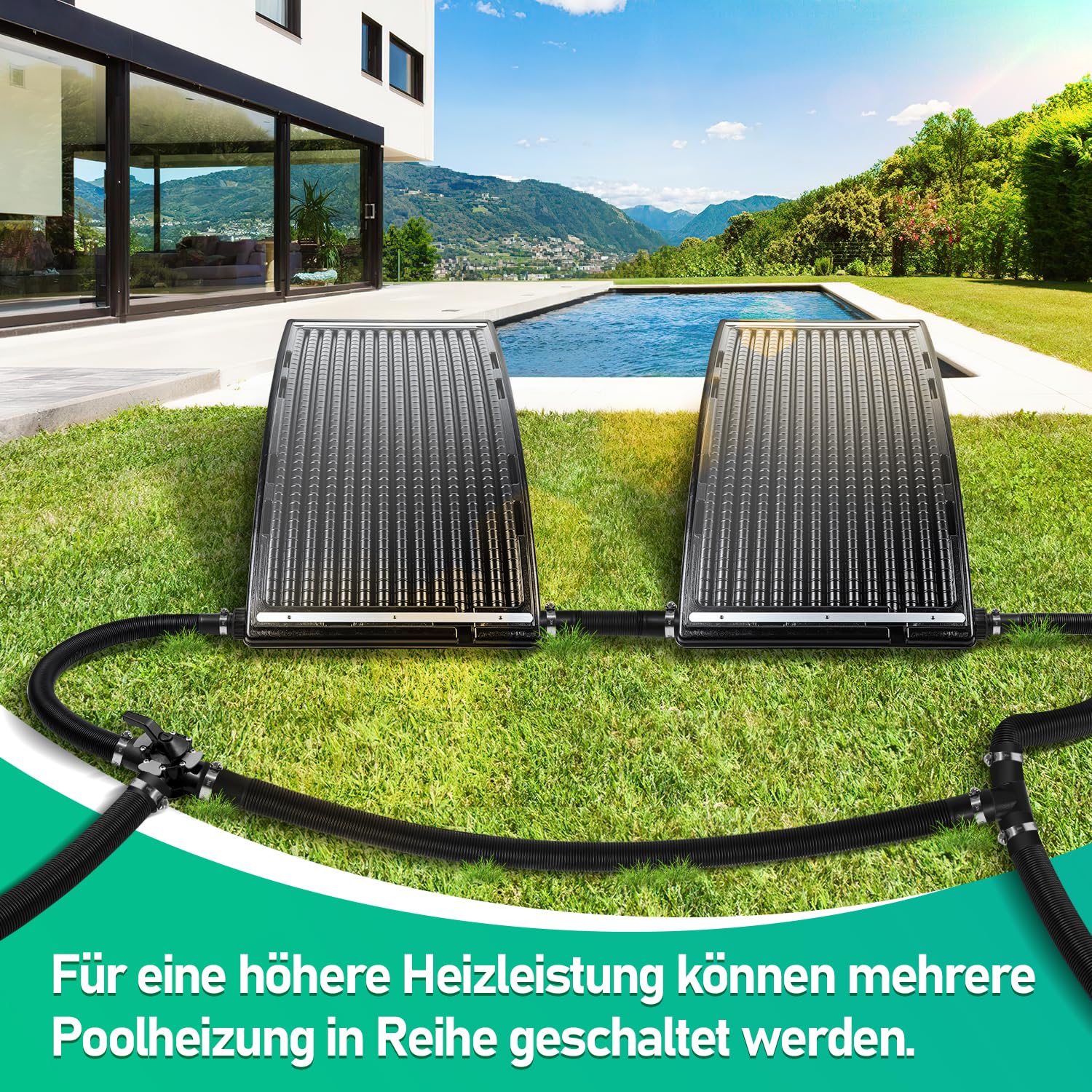 Herrselsam Riscaldamento solare per piscina, 110 x 69 x 14 cm, pannello solare, connettore per piscina, diametro 38 mm, riscaldamento solare per acqua calda, piscina, piscina
