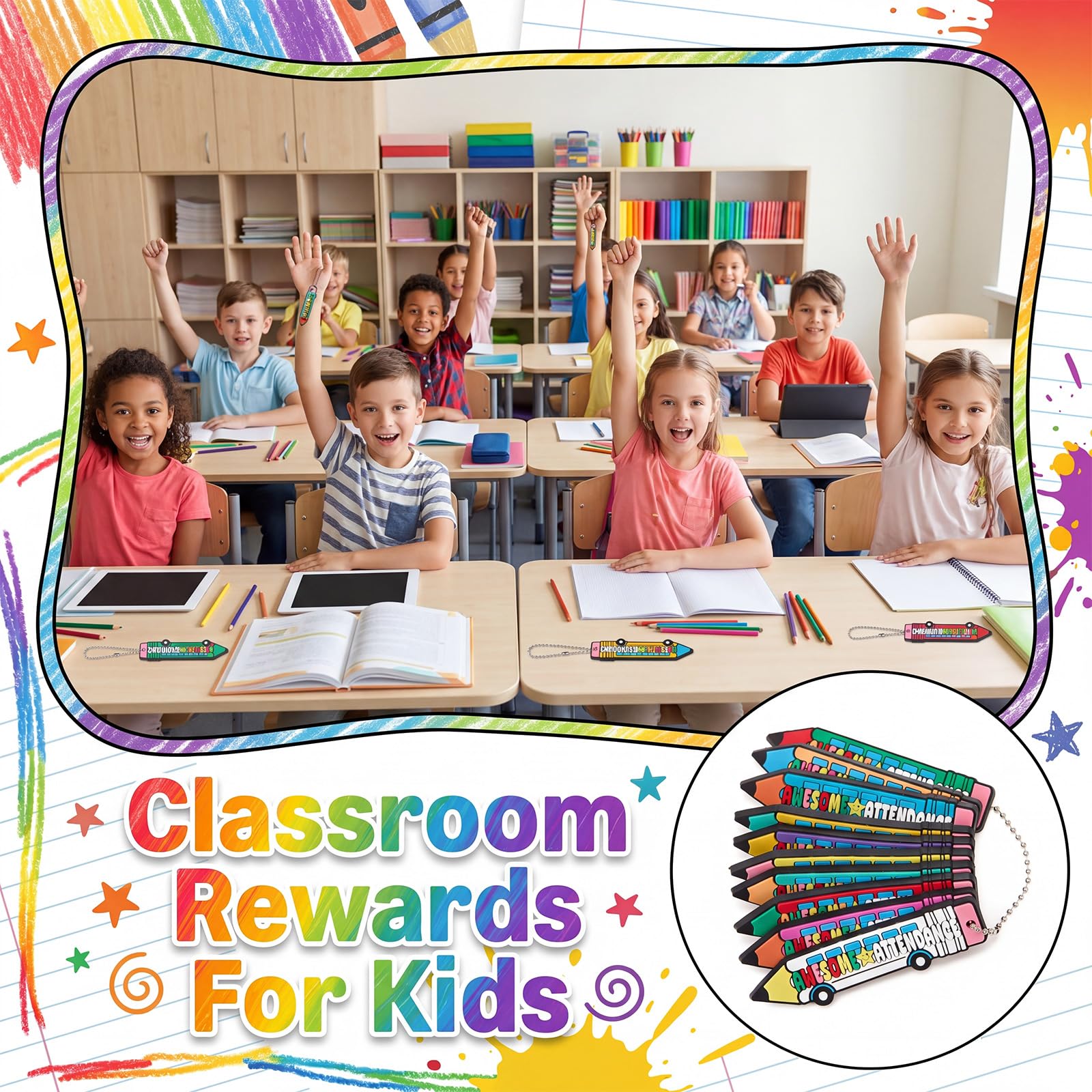 Eersida 200 Stück tolle Anwesenheitssticks mit 100 Ketten zum Schulanfang, tragbare Anreize zur Erhöhung der Teilnahme der Schüler für Schüler, Lehrer, Schule, Klassenzimmer