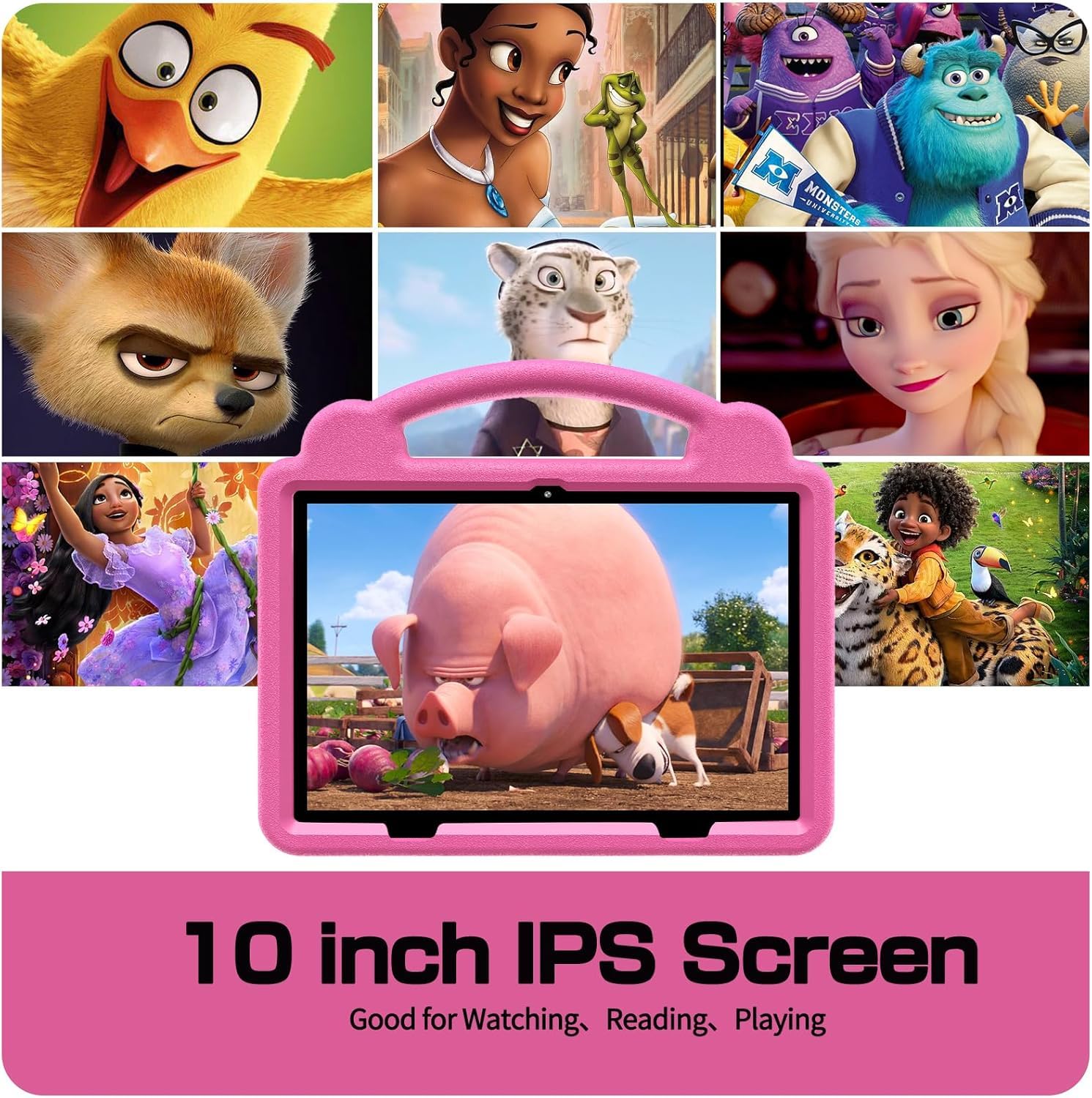Tablet per bambini da 10,1 pollici, Android 15 tablet con custodia, 64 GB Pad per bambini dai 3 ai 15 anni, 6000 mAh, WiFi, Bluetooth, doppia fotocamera, educazione, giochi, controllo