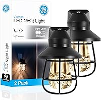 GE Vintage LED Night Light 2-Pack: Plug-in Dusk-to-Dawn Sensor, Farmhouse Cage Design for Bedroom, Kitchen, Hallway Ambient Glow