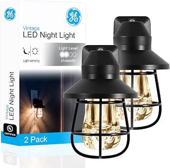 GE Vintage LED Night Lights, Dusk-to-Dawn Sensor, 2-Pack