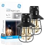 GE Vintage LED Night Light, Plug-in, Dusk to Dawn Sensor, Farmhouse Decor, Mood Lighting, Home Decor, Ambient Lighting, LED Lights for Bedroom, Bathroom, Kitchen, Hallway, 44737, Black, 2 Pack