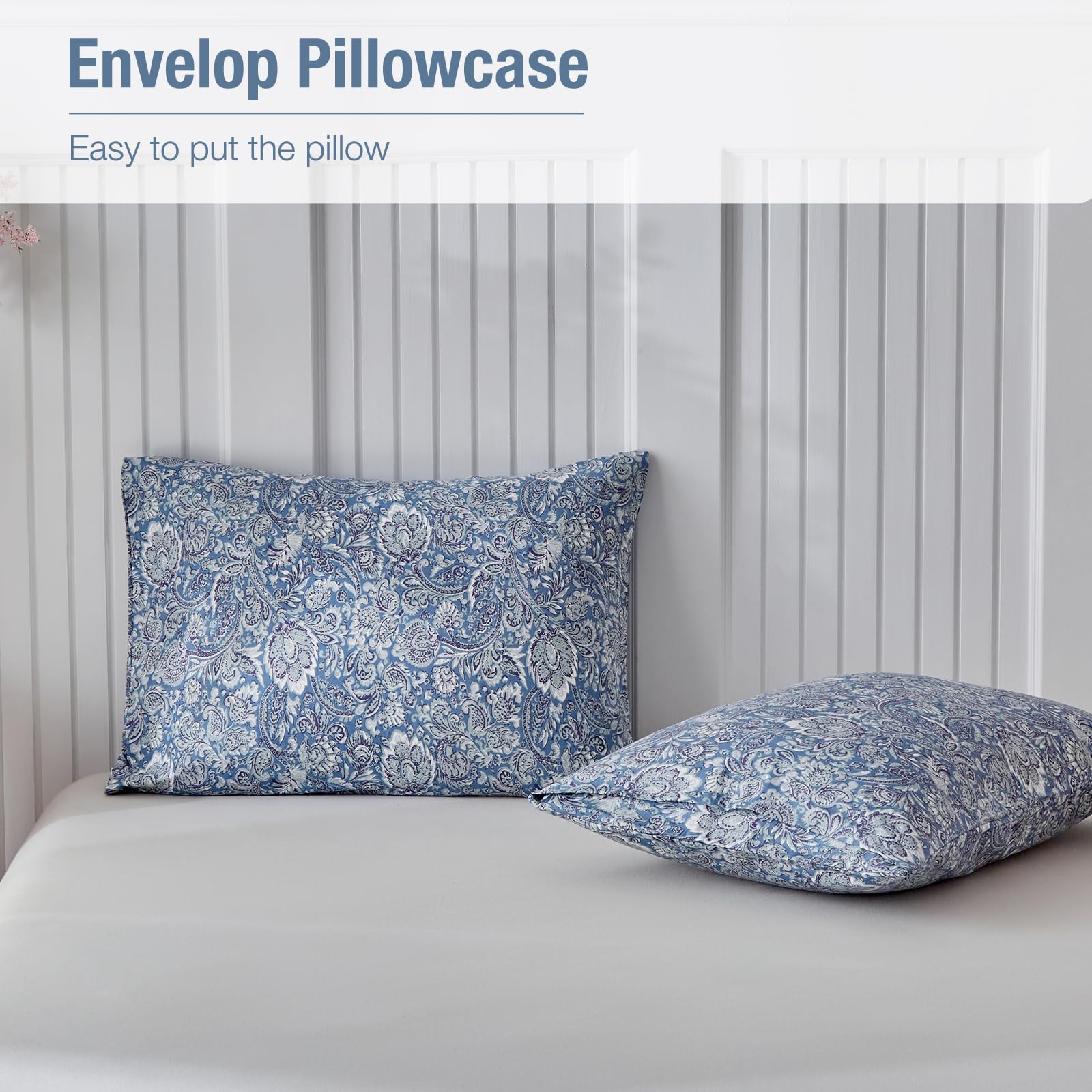Lekesky 100% Cotton Duvet Cover Sets Blue Bohemian Bedding, Classic Paisley Print Double Duvet Set (1x Quilt Cover - Image 4