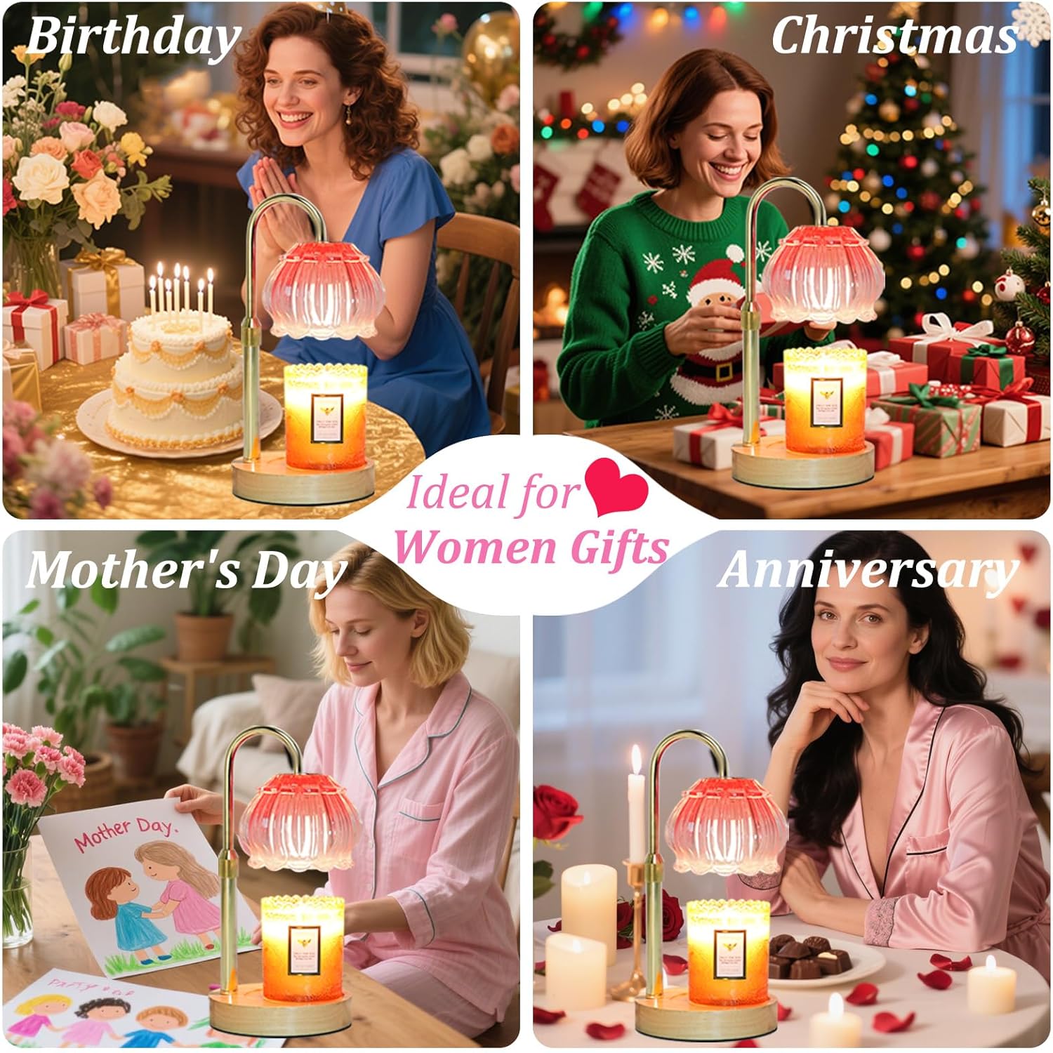 HAIDOLIANG Candle Warmer Lamp with Timer - Adjustable Height and Stepless Dimmable, Birthday Gifts for Women/Mom, Flower - Unique Home Decor Room Essentials (Pink)