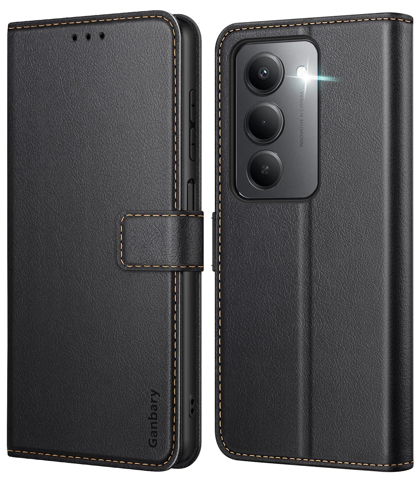 Ganbary Etui do Xiaomi Redmi 15 4G/5G, [etui ze skóry PU Premium] [Etui z klapką], etui ochronne do Xiaomi Redmi 15 4G/5G - czarne