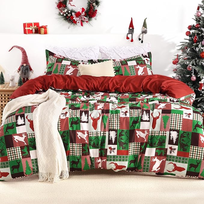 CAROMIO Christmas Duvet Cover Queen Size Reindeer
