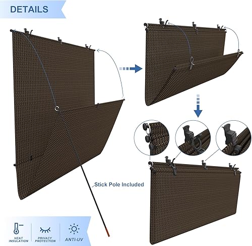 Miniatura 5 de E&K Sunrise - Persiana enrollable para exteriores de 4 pies de ancho x 6 pies de alto, persiana enrollable para patio, sin cable, plegable,