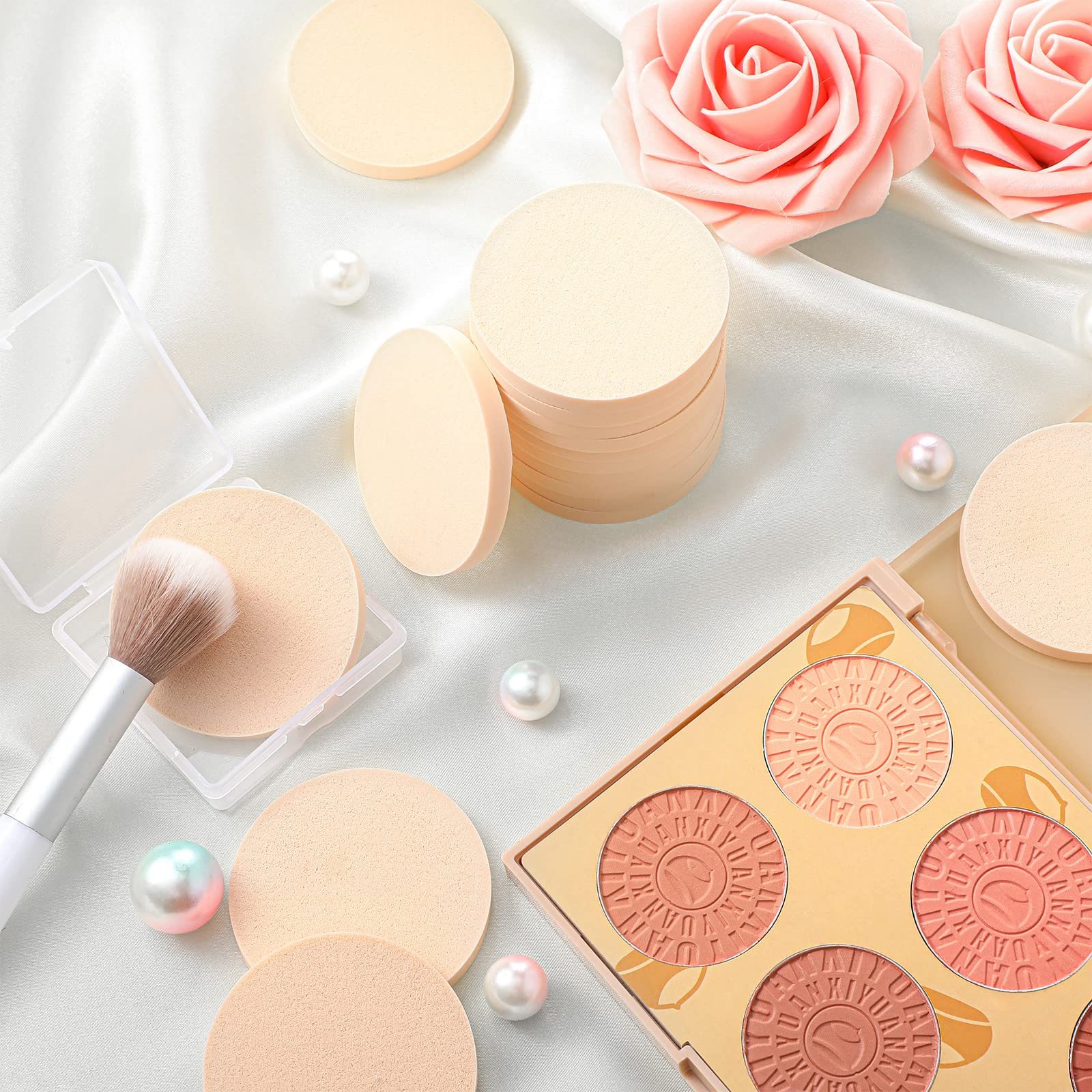 100 Esponjas de Maquillaje Redondas Esponjas Cosméticas Soplos de Polvo Compactos de Imprimación Redonda con Estuche Transparente Esponjas Aplicadoras de Maquillaje para Base de Maquillaje Cosméticos