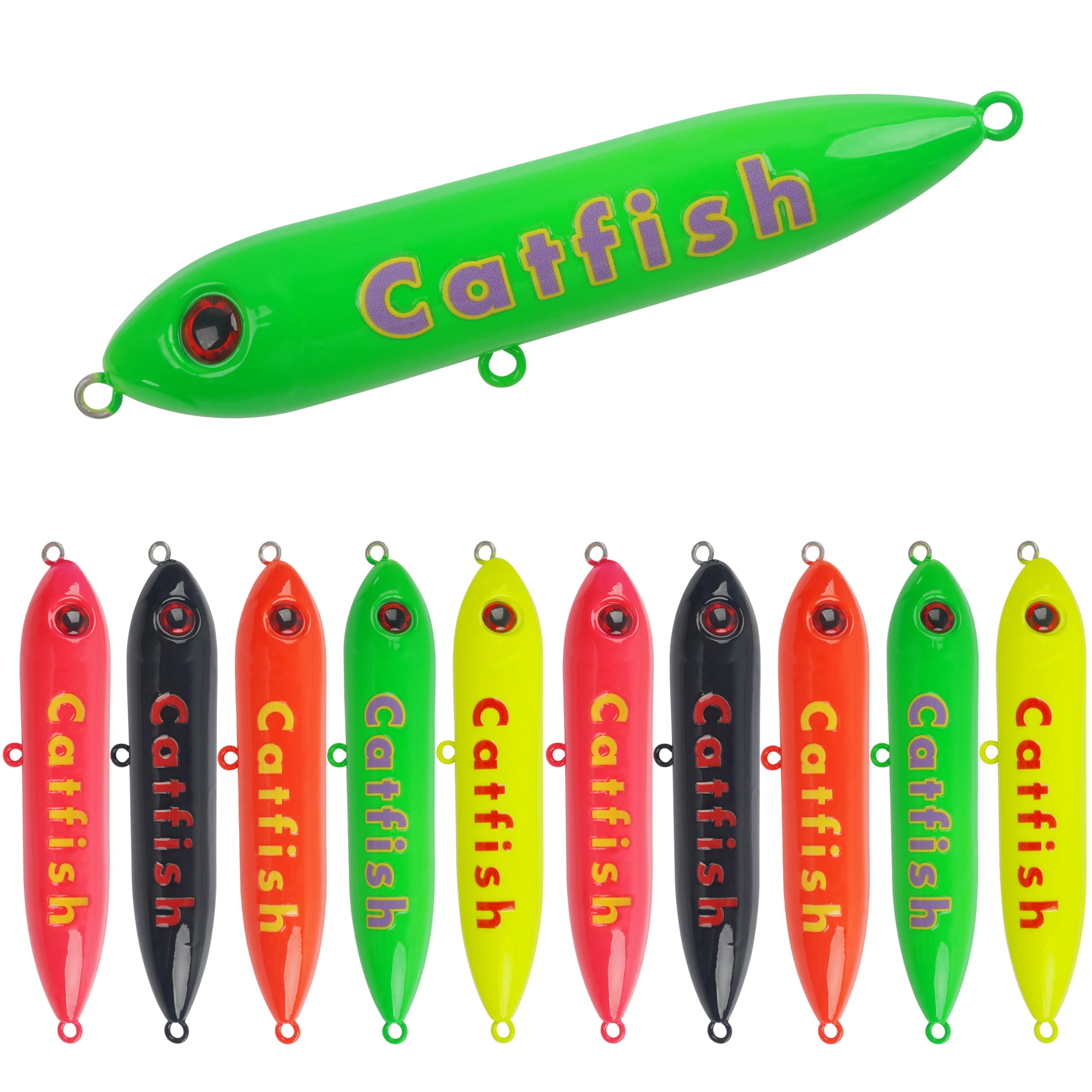 FUSIGO Catfish Rattling Line Float Lure Demon Dragon Catfish Floats for Catfish Spook Catfishing Tackle for Santee Rig Fishing 4/5.5inch, 5/10 Pack
