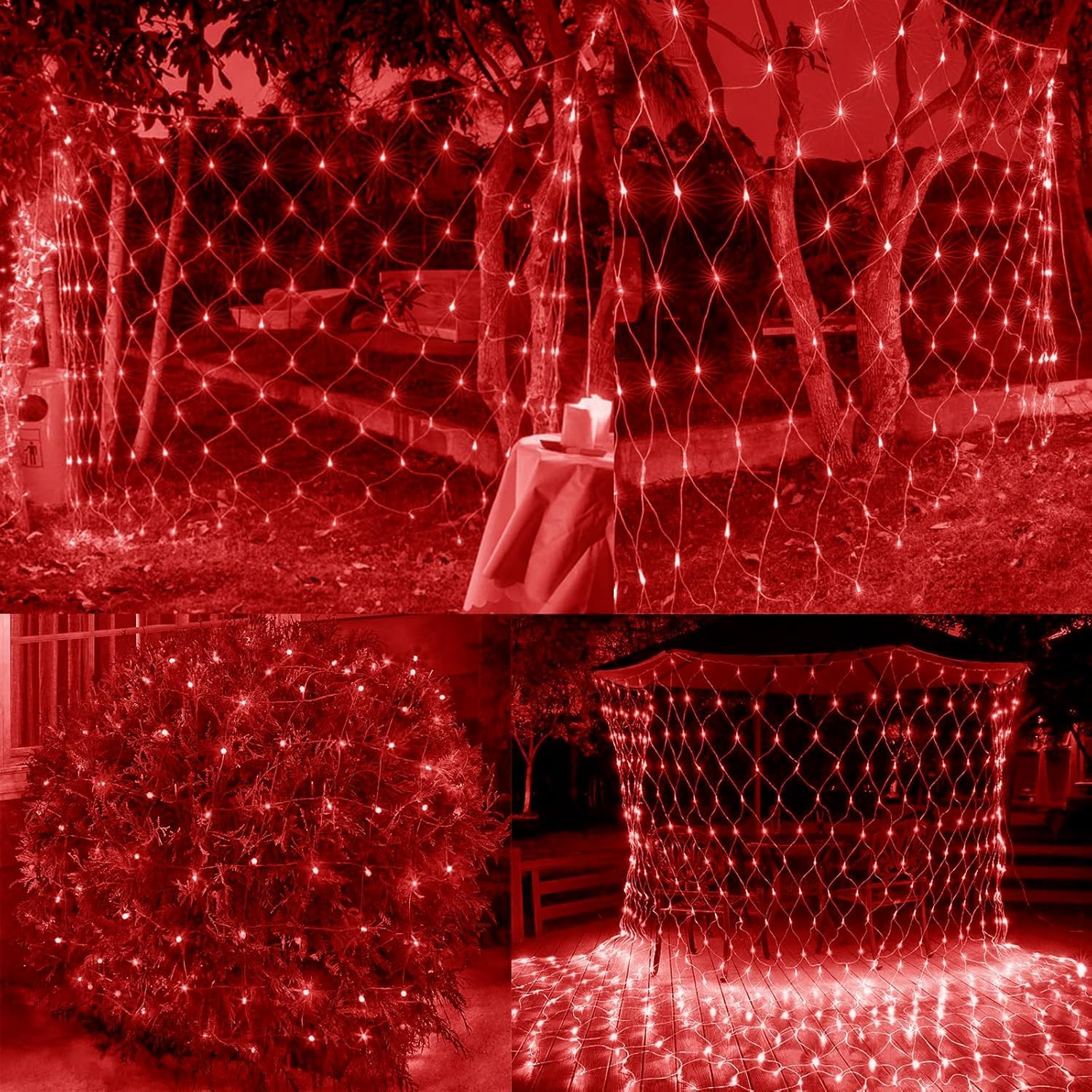 Guirnalda de luces de red 672LED, impermeable, funciona con pilas, para decoración de Navidad, terraza, para árbol de Navidad, césped, arbustos (rojo, 6 x 4 m)