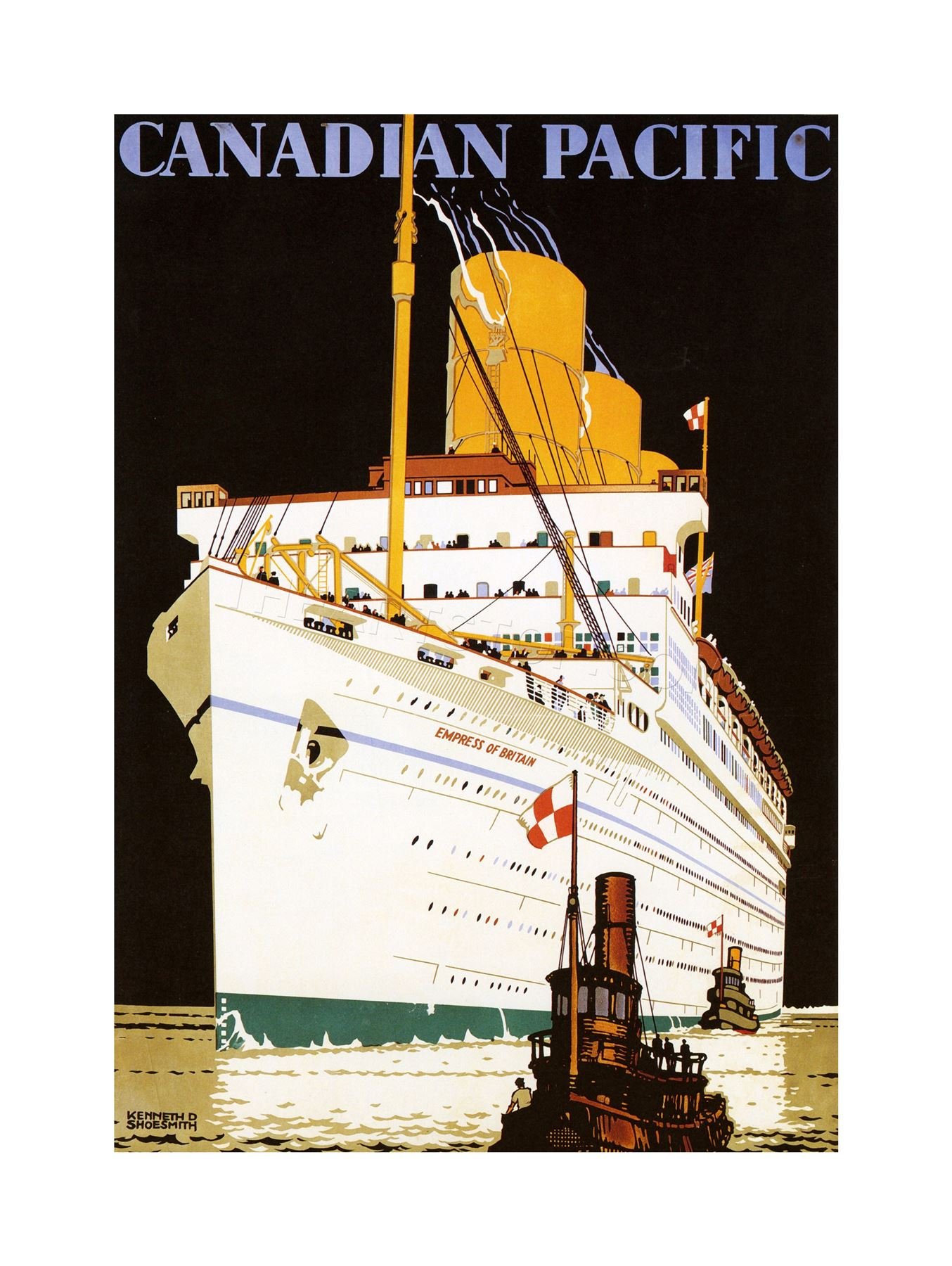Wee Blue Coo Travel Transport Ship Liner Ocean Tug Boat Funnel Canada Wall Art Print