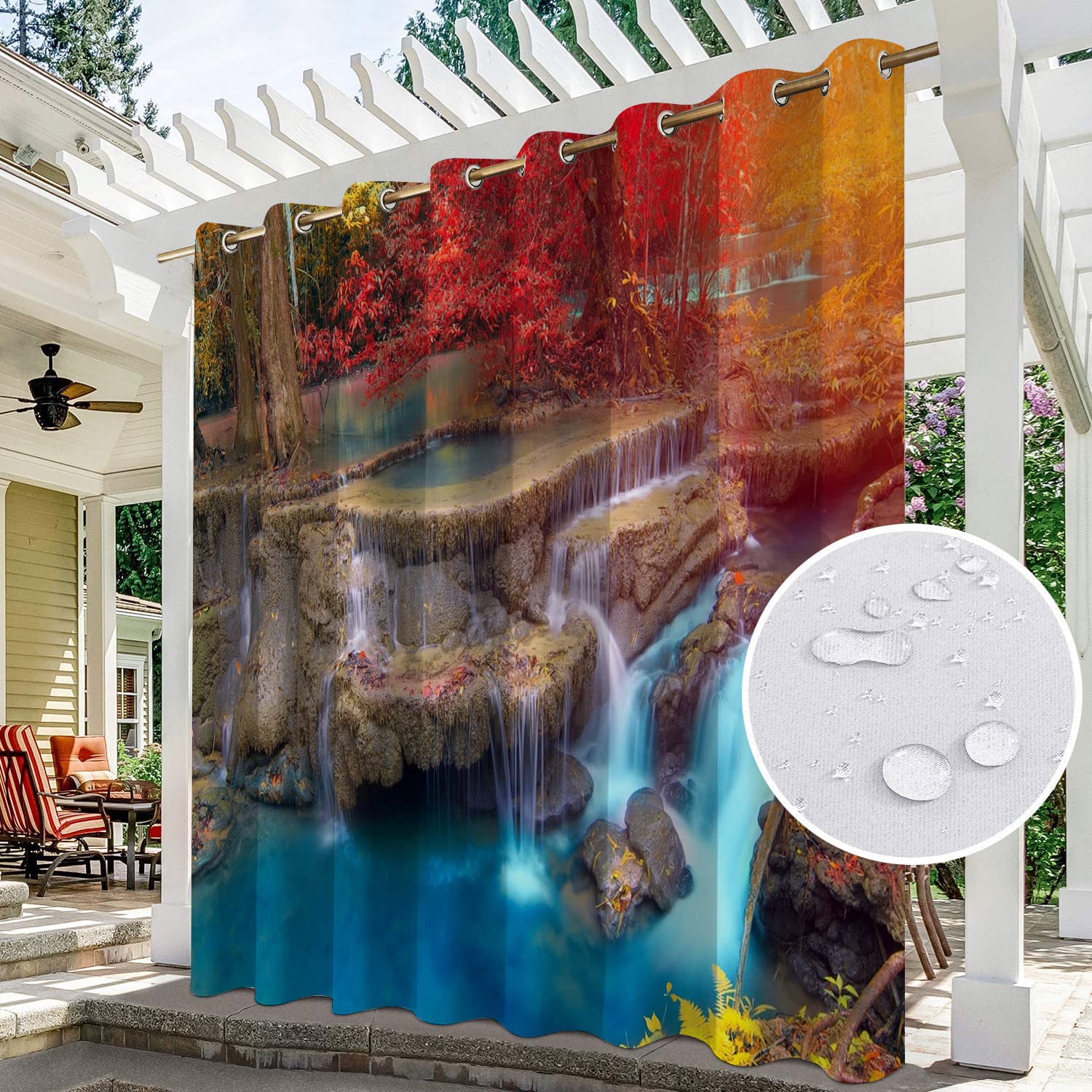 Rideaux imperméables pour jardin, terrasse, extérieur, porche, pergola cabane, tonnelle, auvent à œillets, un panneau (300 x 234 cm)