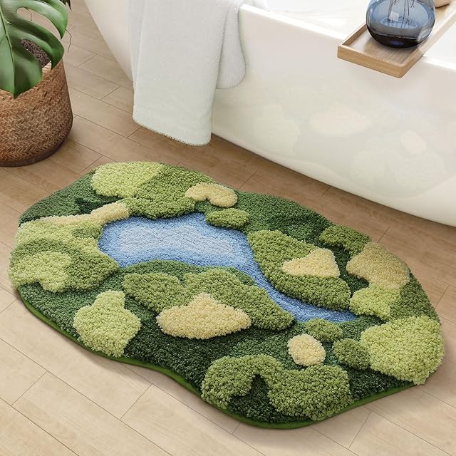 DEXI Bathroom Mat 50 x 80 cm, Thick Soft and Super Absorbent Green Bath Mat, Non Slip Bathroom Rugs for Bathroom Floor, Shower, Sink, Bedroom