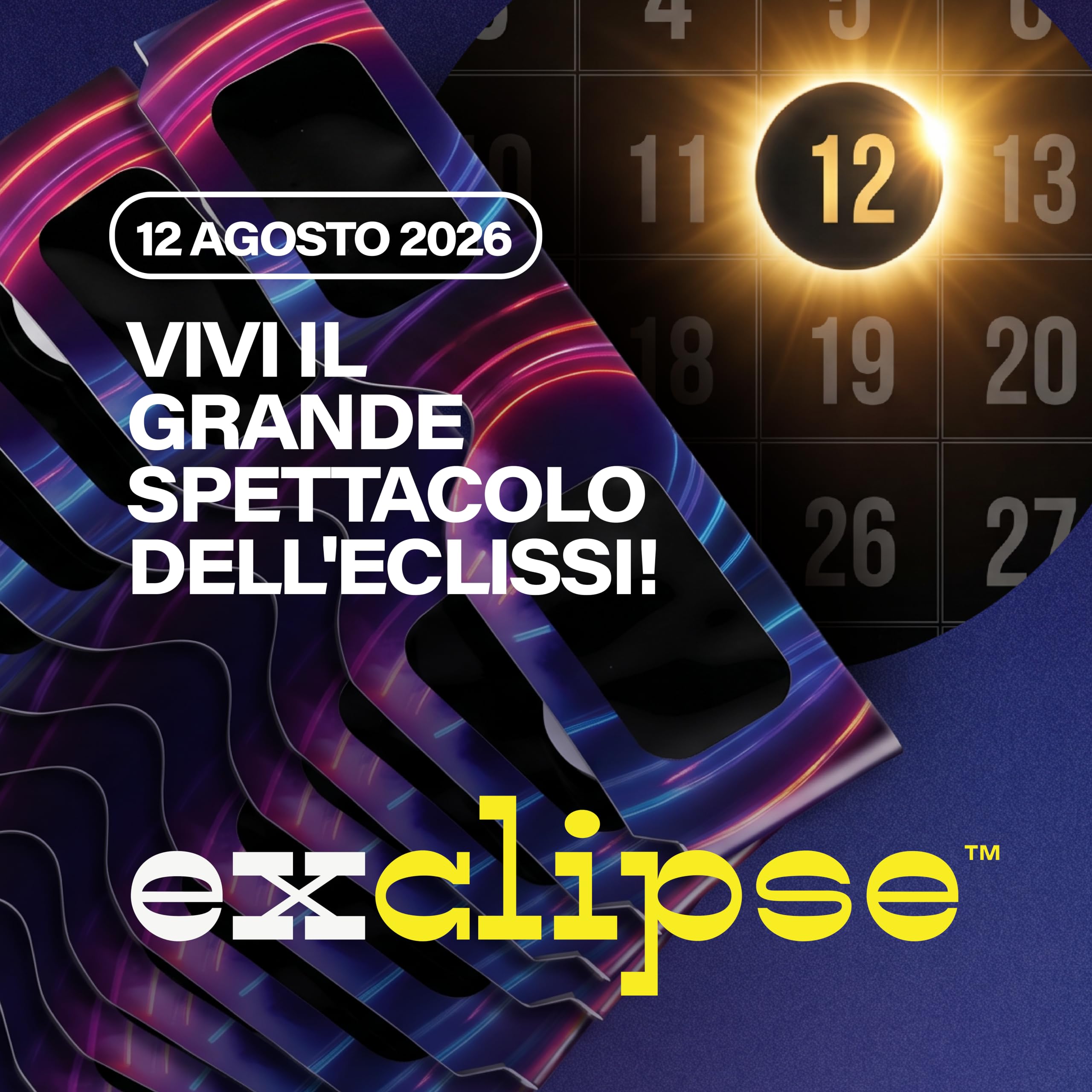 exclipse Occhiali per Eclissi Solare – Certificati ISO 12312-2 e CE & UKCA, Protezione Sicura per Osservazione del Sole, AAS 2026, Confezione Multipla