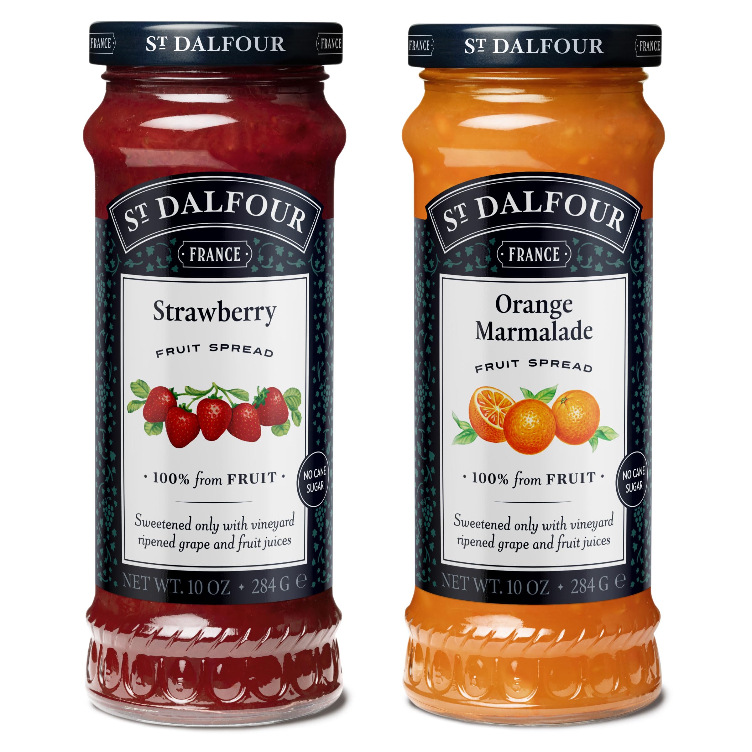 St. Dalfour Strawberry and Orange Marmalade Fruit Spread Bundle, 10 oz Each - 100% from Fruit, No Artificial Ingredients, Non-GMO, All Natural