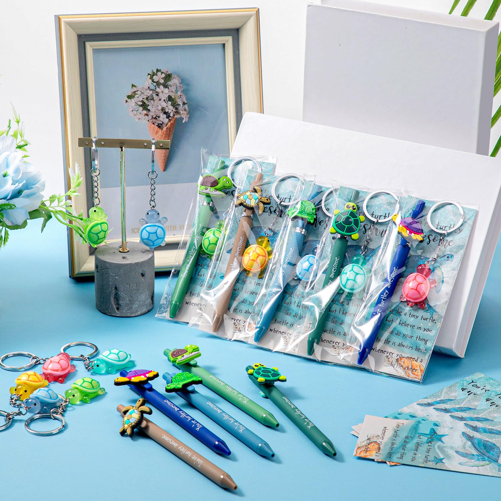 Sayglossy Juego de 20 bolígrafos inspiradores para el regreso a clases, regalos de tortuga, bolígrafos motivacionales, llaveros, marcapáginas, regalo para el primer día de escuela, para profesores