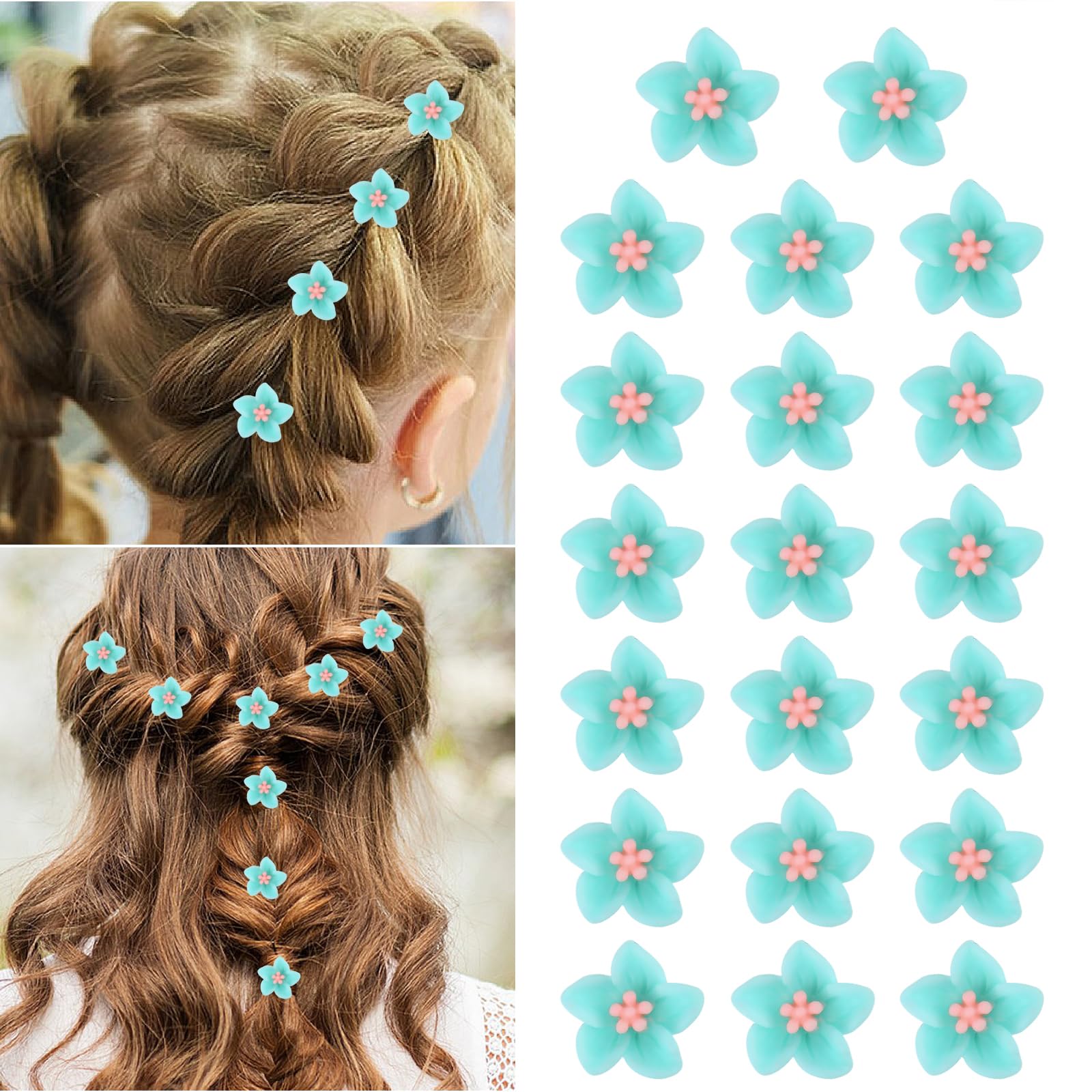 Ouligay 20 pinzas para el pelo de flores pequeñas, pinzas para el pelo, pinzas de lirio pequeñas, pinzas trenzadas para boda, accesorios para el cabello para mujeres y niñas, regalos (azul)