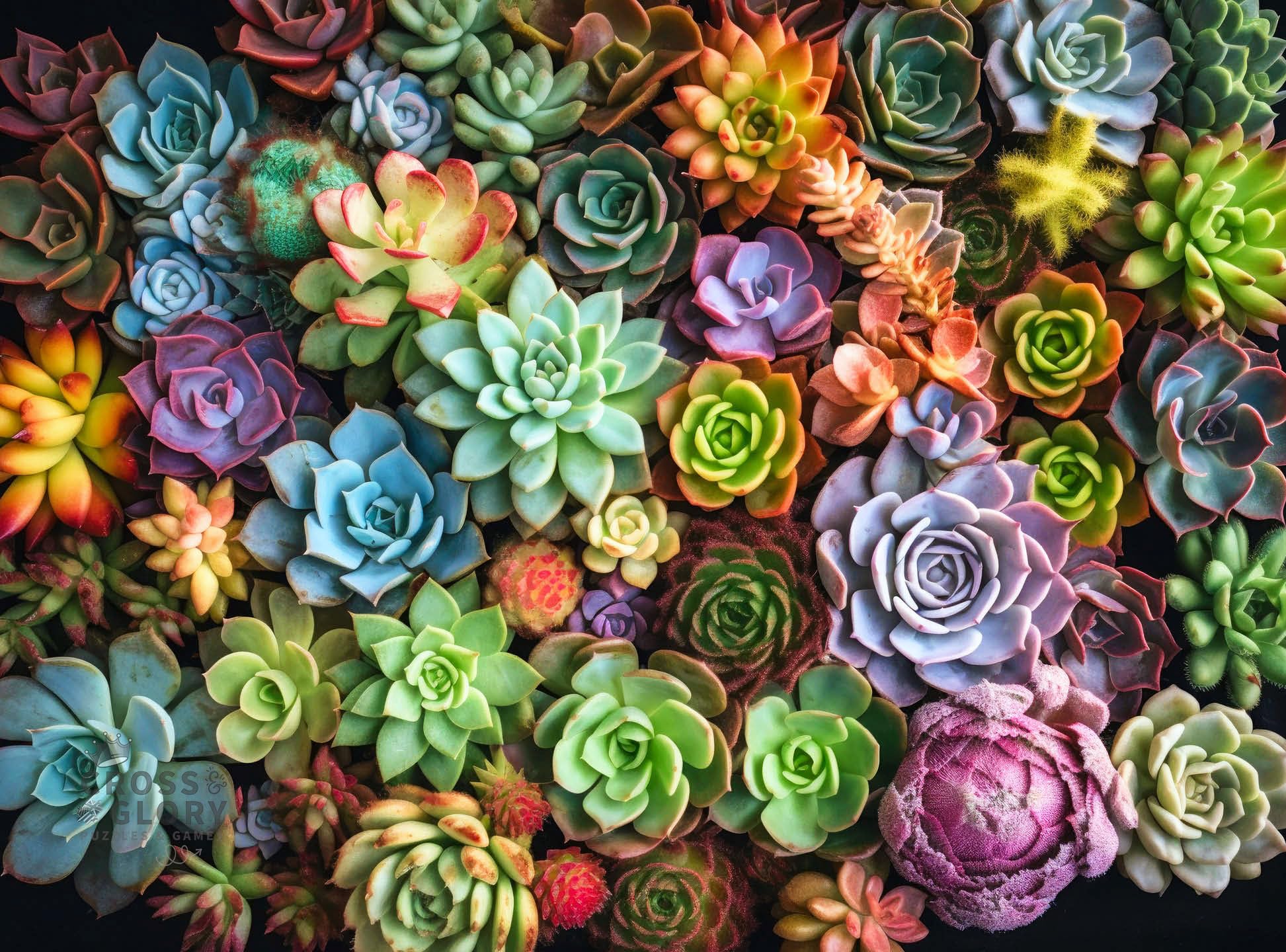 Cross & Glory - Succulent Symphony - 1000 Piece Jigsaw Puzzle for Adults | Premium Quality Colorful Artwork | Succulent Plant Puzzle