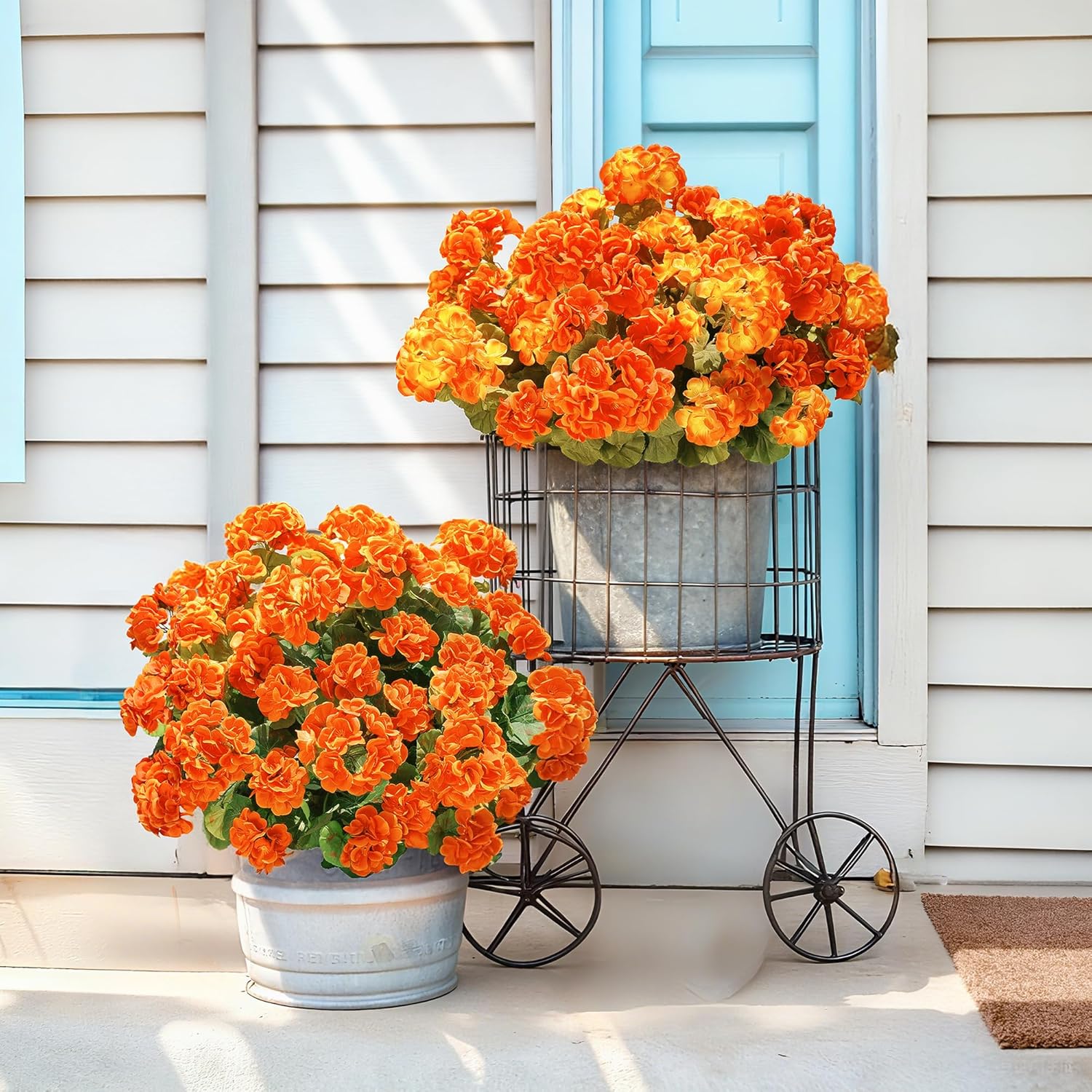 Fake Geraniums Artificial Flowers for Outdoors Fall Autumn Decoration, 6 Bundles Silk Geraniums UV Resistant Look Real Orange Faux Flowers Plants for Front Door Garden Planter Patio Balcony Yard Home - Image 4