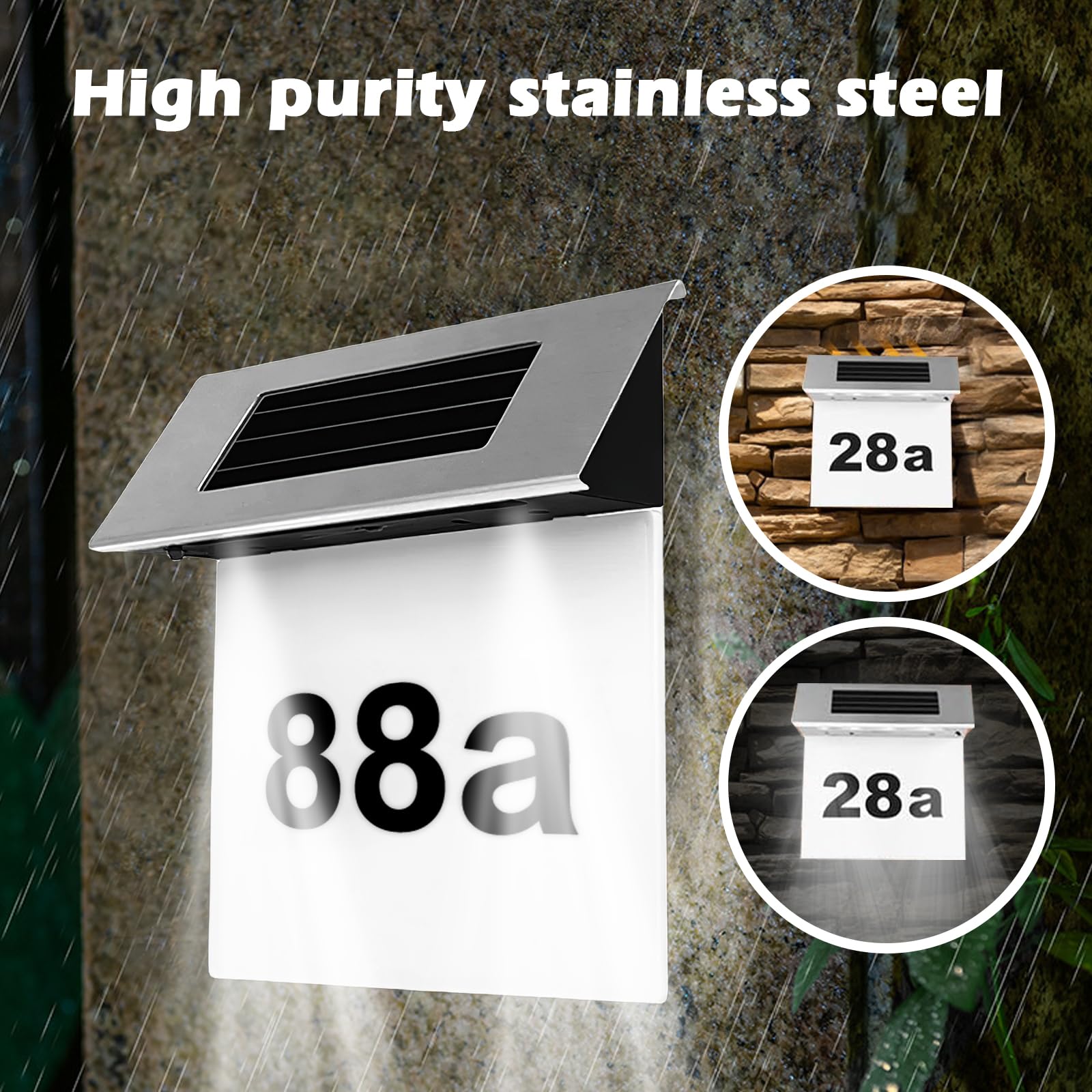 Numero Civico Illuminato A Energia Solare - 4 LED, IP65 Impermeabile, Acciaio Inox, Con Numeri E Lettere - Foto 8