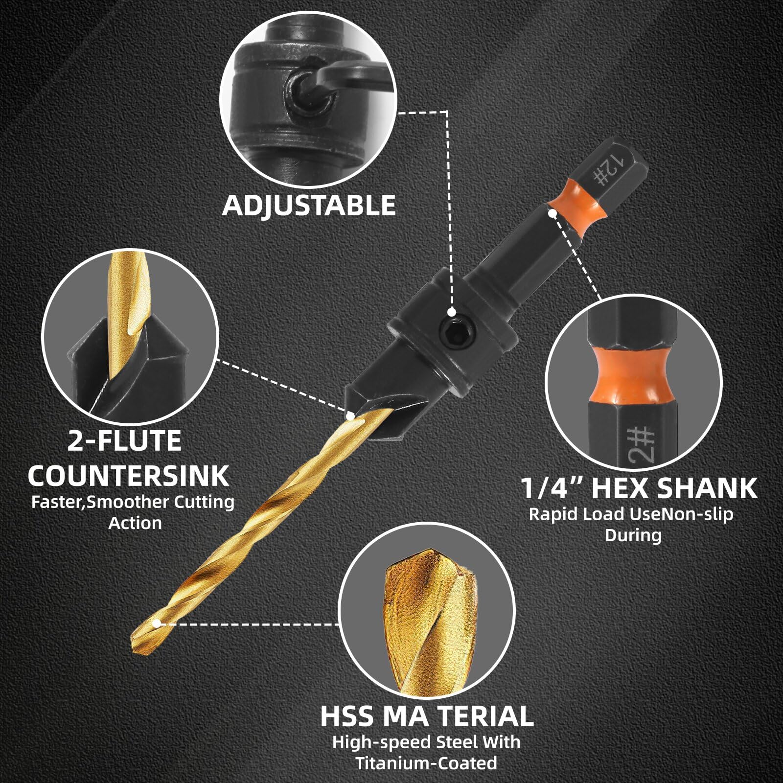 HSS Countersink Drill Bits - 12 Piece Set -4 HSS Countersink Drill Bits - 12 Piece Set -4