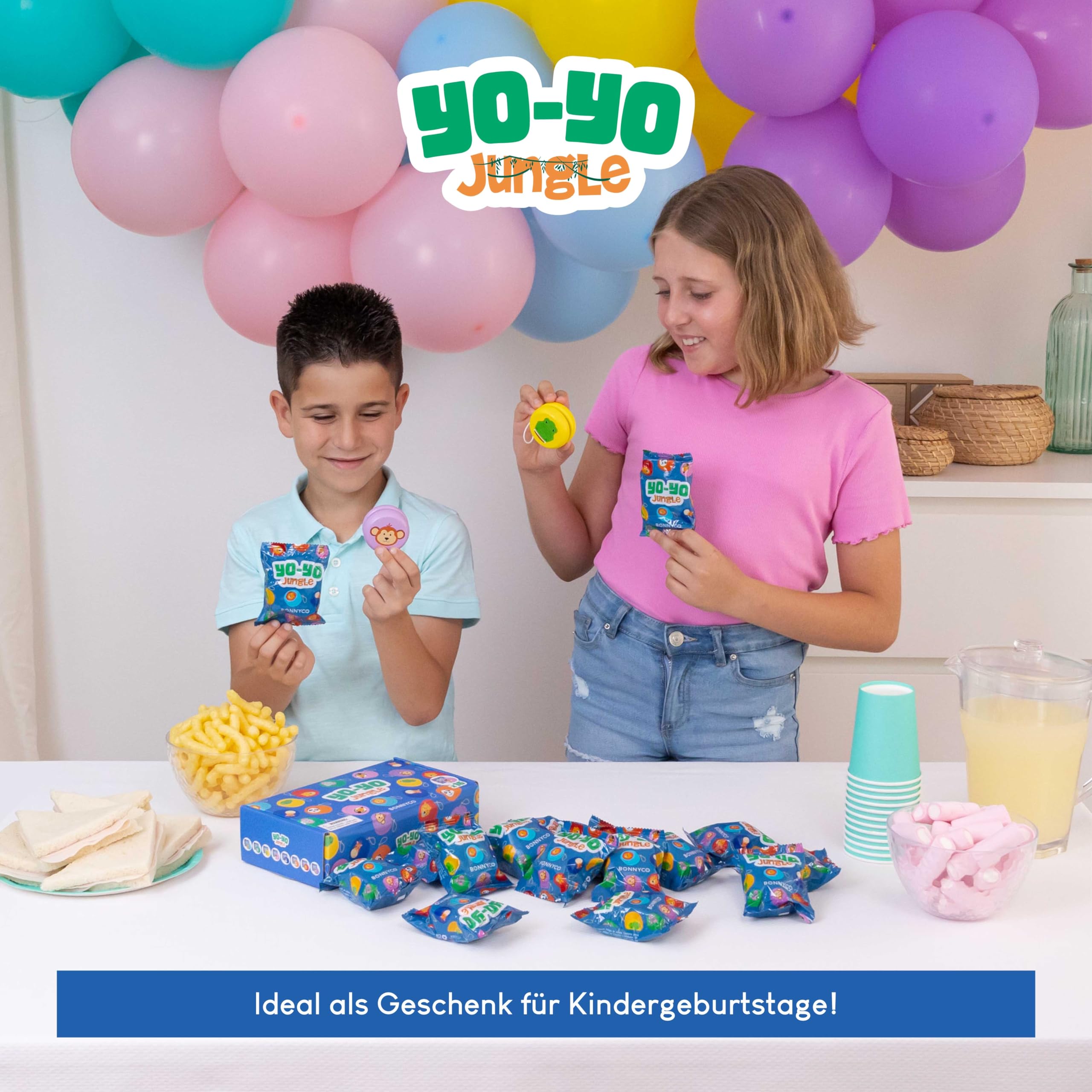 BONNYCO JoJo Kinder Mitgebsel Kindergeburtstag Gastgeschenke Tiere 16 Stück. JoJo Holz, Kleine Geschenke für Kinder. Give Aways Kindergeburtstag, Mitgebsel Set. Pinata Füllung, Yoyo Mitbringsel