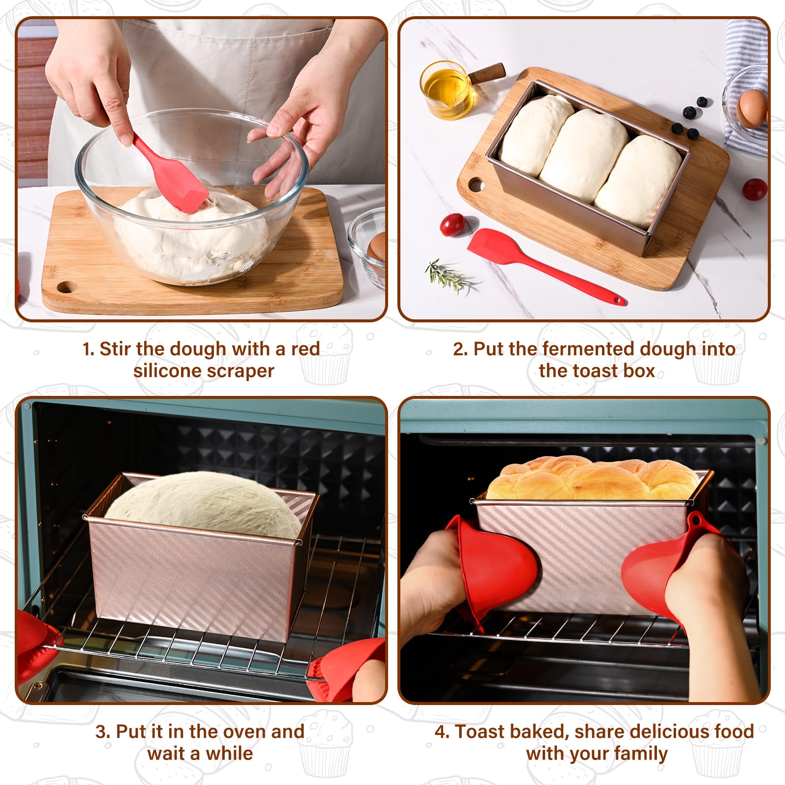 2 Pack Pullman Loaf Pan with Lid, 1 lb/0.5 lb Dough Capacity for Homemade Bread, Non-stick Corrugated Carbon Steel Bread Toast Box with Cover for Bakeware, Sandwich & Toast Oven Baking, Gold - Image 6