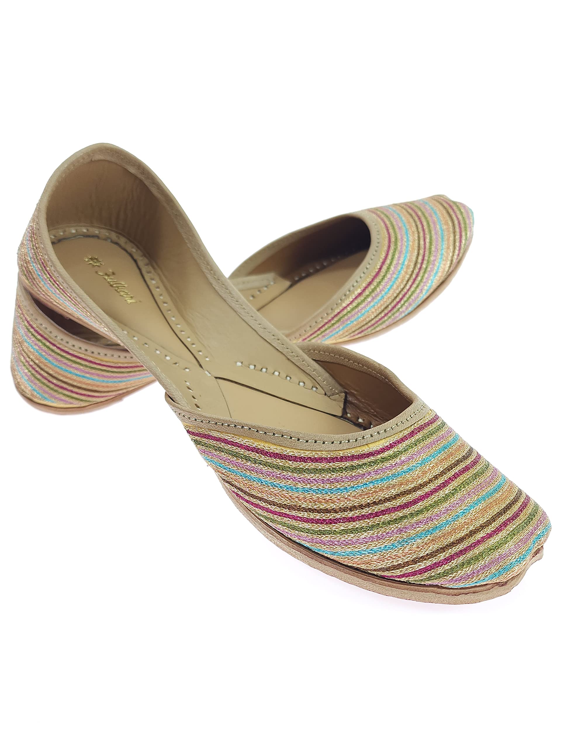 Women's Zarri Multicolored Genuine Soft Leather Embroidered Jutis | Bite and Pinch Free Jutti | Punjabi Formal Juttis | Girl's Wedding Flat Ladies Mojari | Formal Ethnic Juti |-image-28