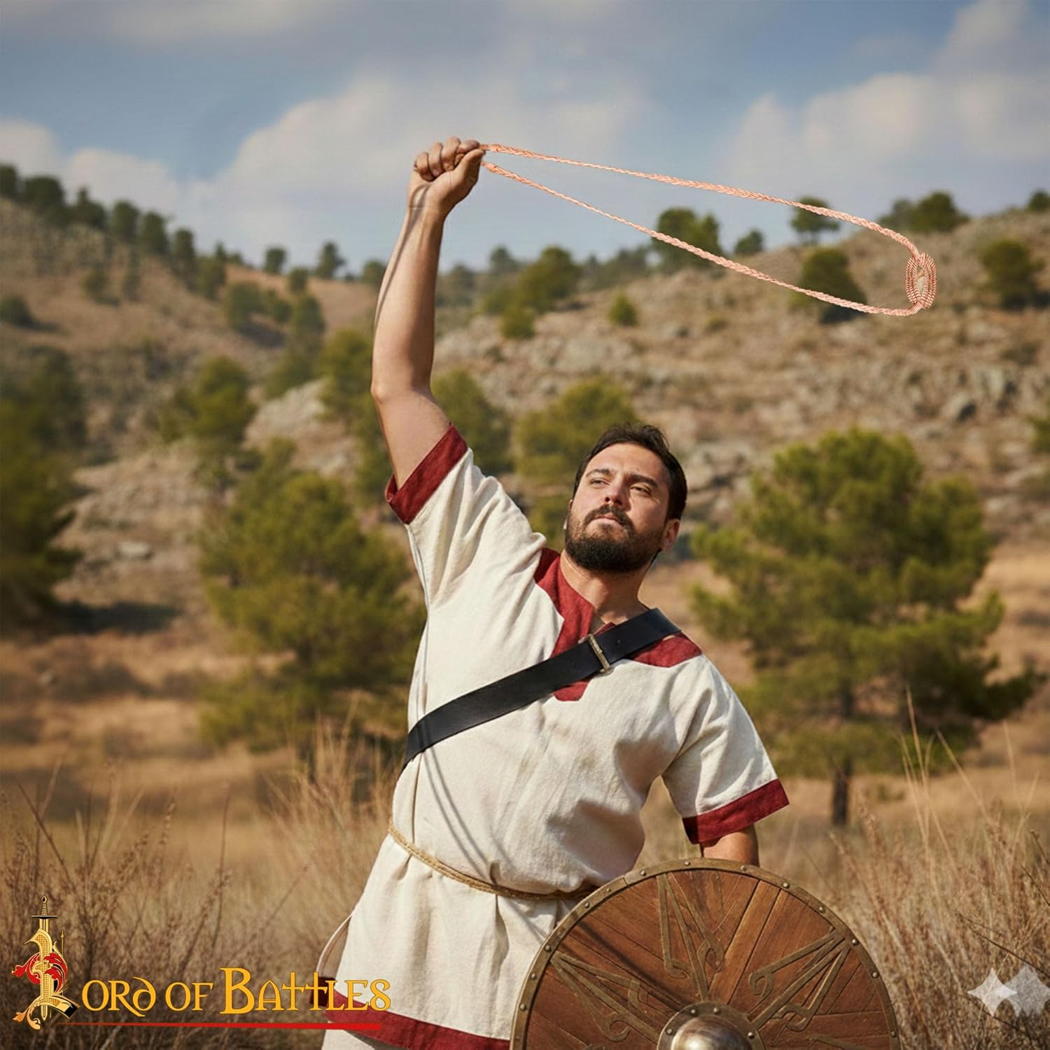 Lord of Battles Balearic Sling/Rock Sling/David Sling Handcrafted Braided Cords Throwing Slingshot for Historical Reenactments