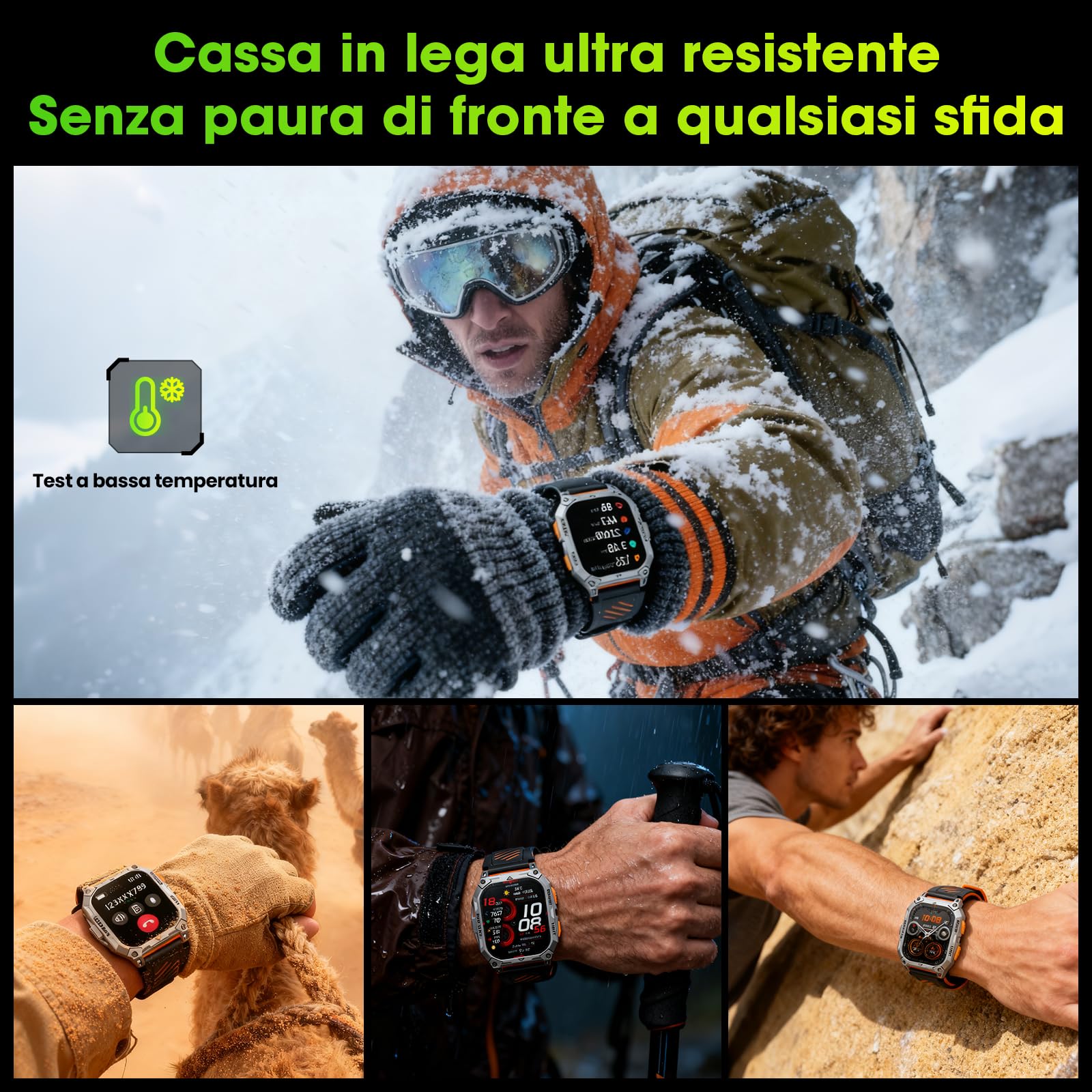 Smartwatch Uomo, 1000mAh(Durata 25 Giorni), 2.01" Orologio Smartwatch Militare con Torcia/Chiamate Bluetooth/Notifiche Messaggi/Frequenza Cardiaca/Sonno/100+ Sportive, Smart Watch per Android iOS