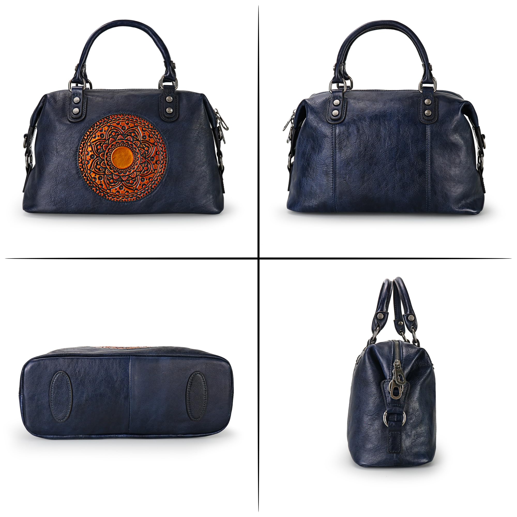 LETEULO Damen Handtasche Echtleder Vintage Umhängetasche Schultertasche Henkeltasche