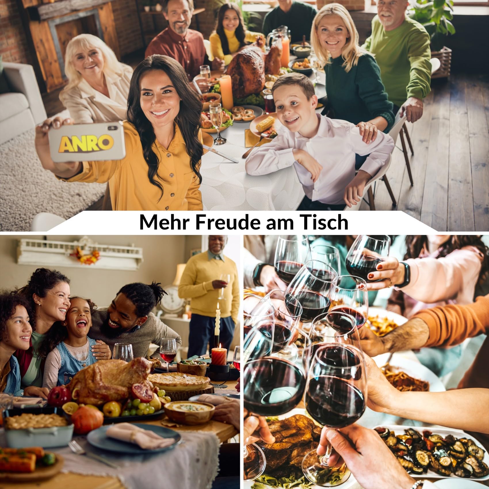 ANRO Tischdecke abwaschbar Curva Grau mit Saum oval 220x140 cm Tischwäsche