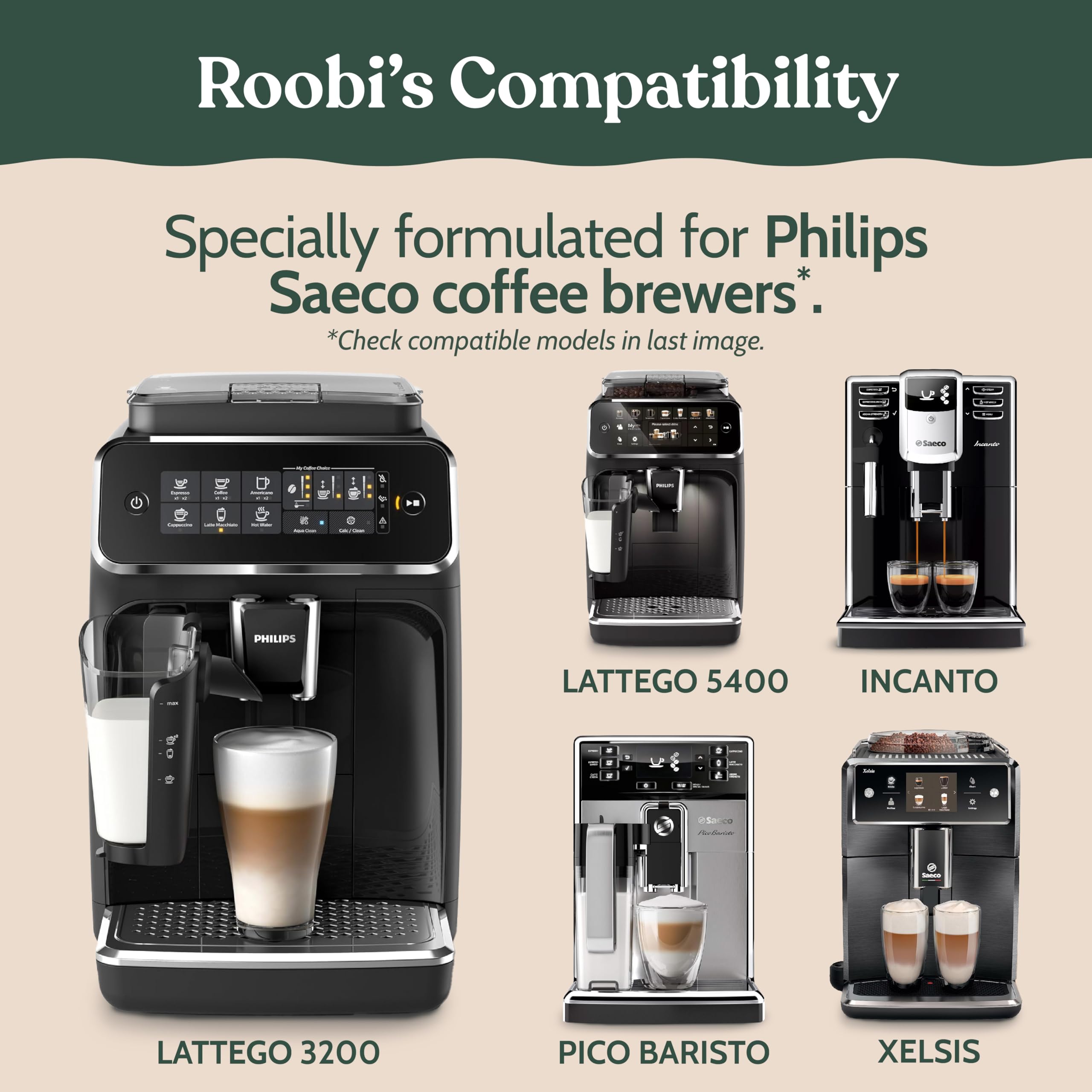 Roobi Tabletas y filtros de limpieza compatibles con Philips Espresso | 16 tabletas de limpieza espresso, 4 filtros de agua, carbono neutro, suministro de 1 año. Compatible con Saeco